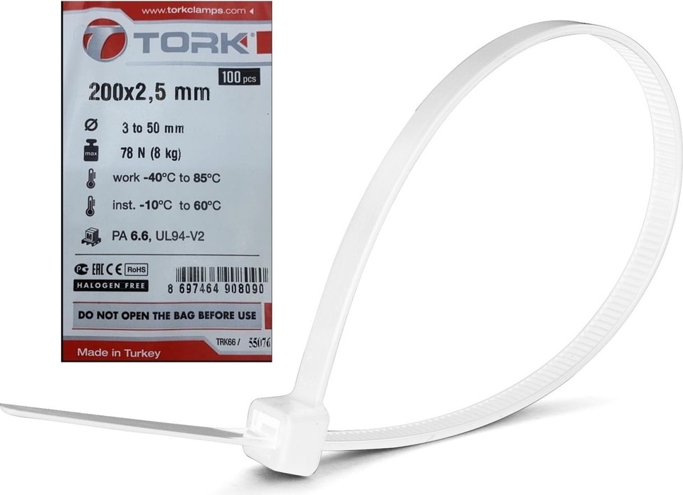 Plastik Kelepçe Cırt Kablo Bağı 2.5X200MM Beyaz 500 Adet