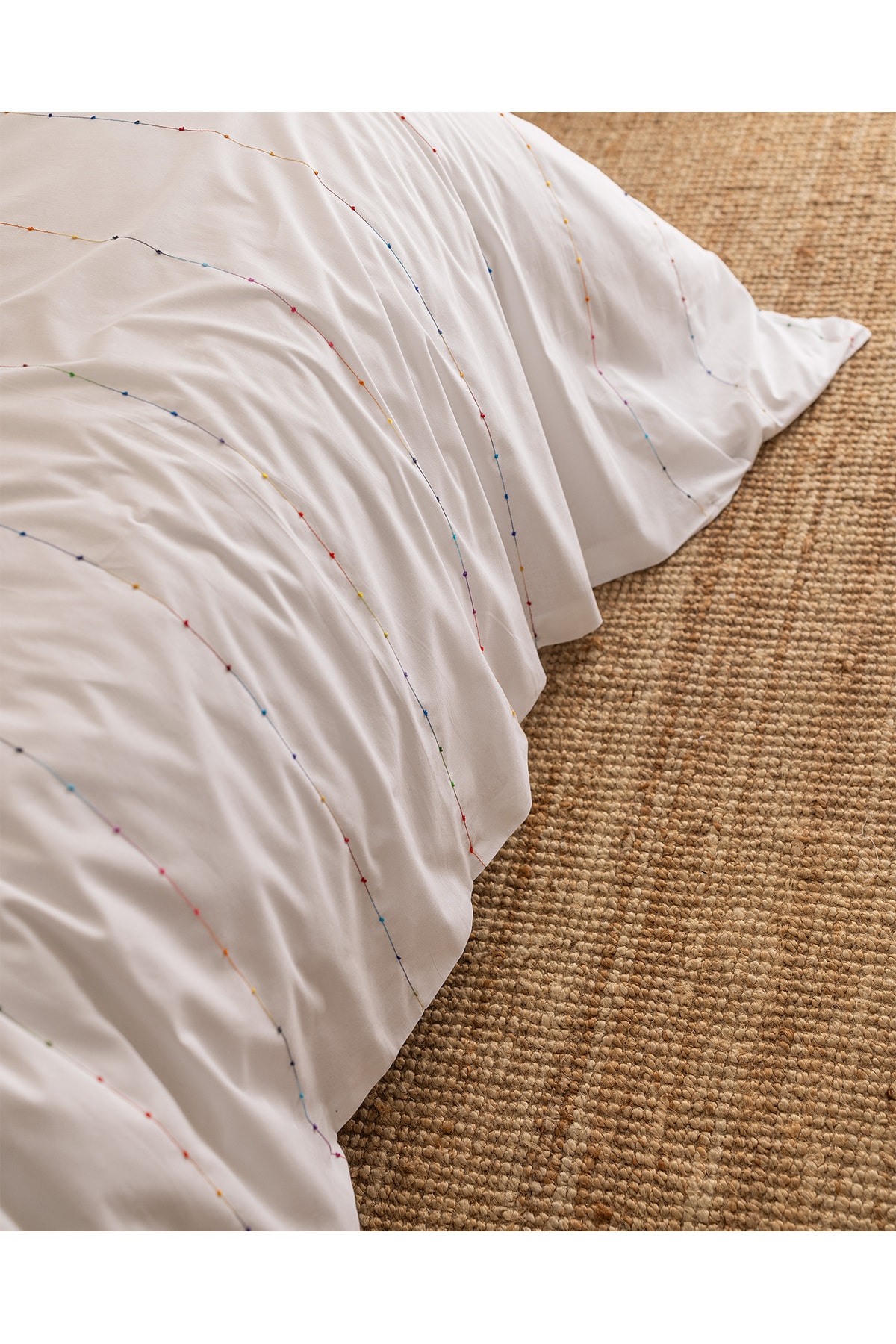 Estampe King Size %100 Pamuk Ranforce Nakışlı Nevresim Takımı - Beyaz
