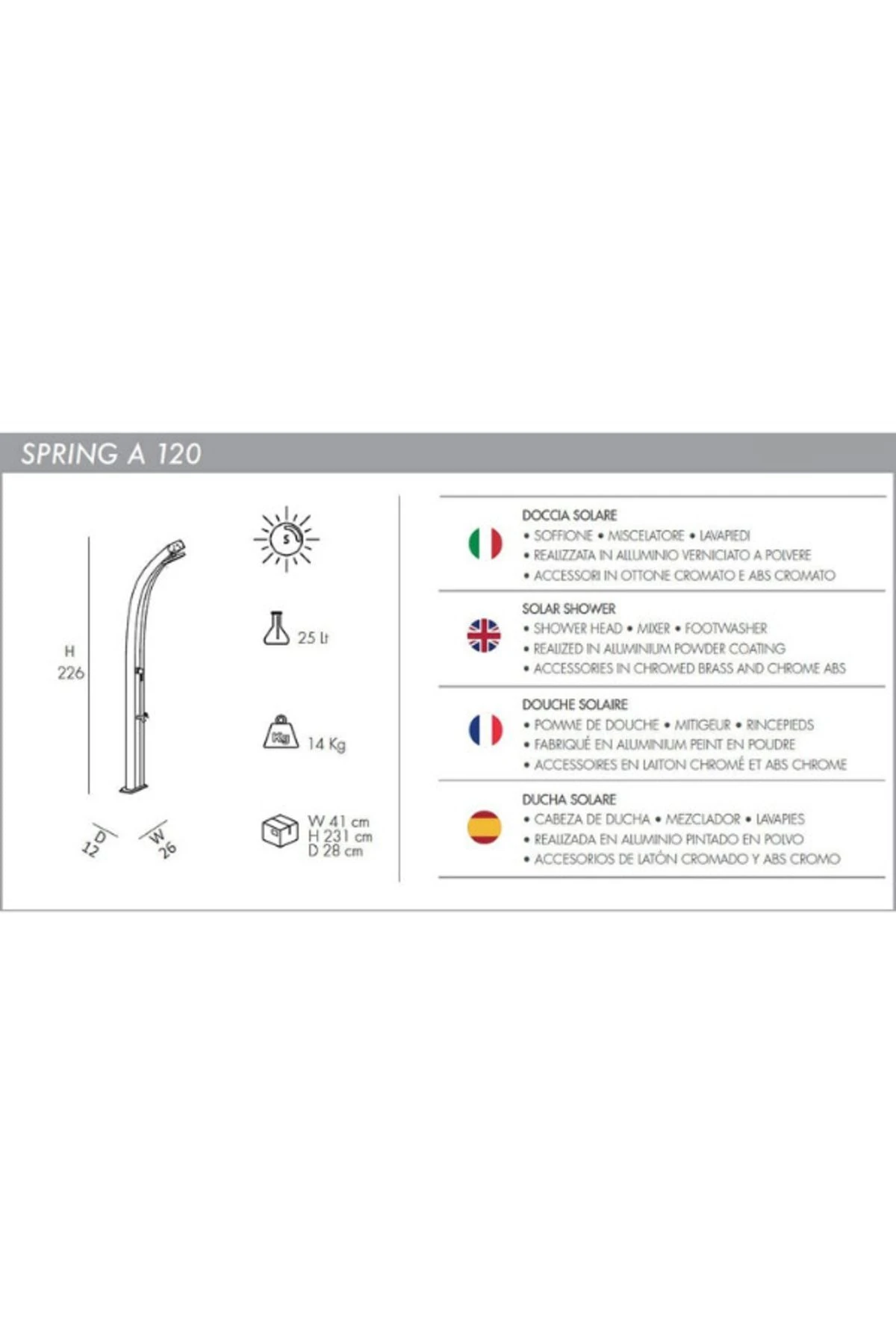Solar Duş Spring A120 Antrasit