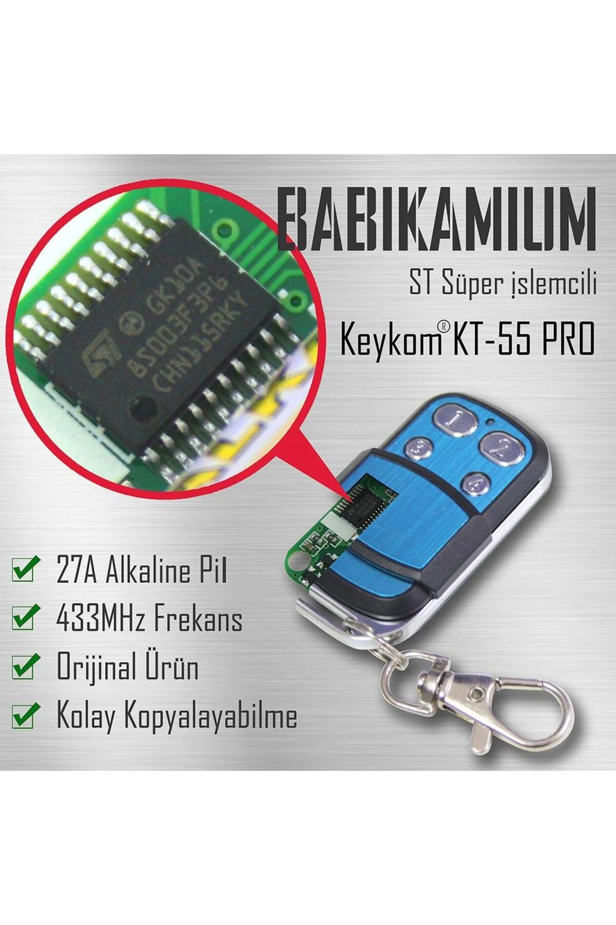 Kt-55 Pro Süper Işlemcili Garaj Kepenk Bariyer Kapı Oto Alarm 433mhz Programlanabilir Akıllı Kumanda