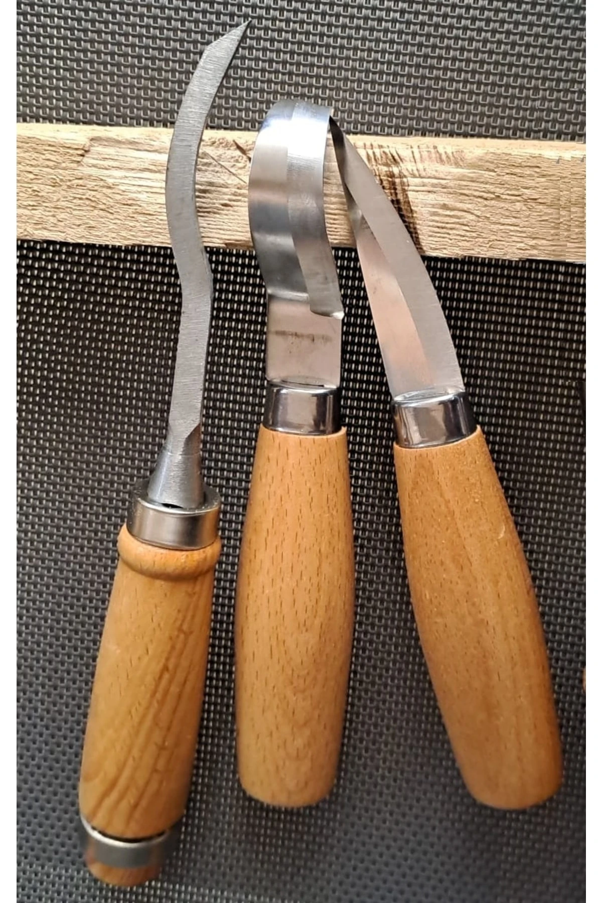 Ahşap Oyma Bıçak Alet Seti Kaşık Kuksa Oval Düz Oyma Yontma Bıçağı 3 Parçalı Set