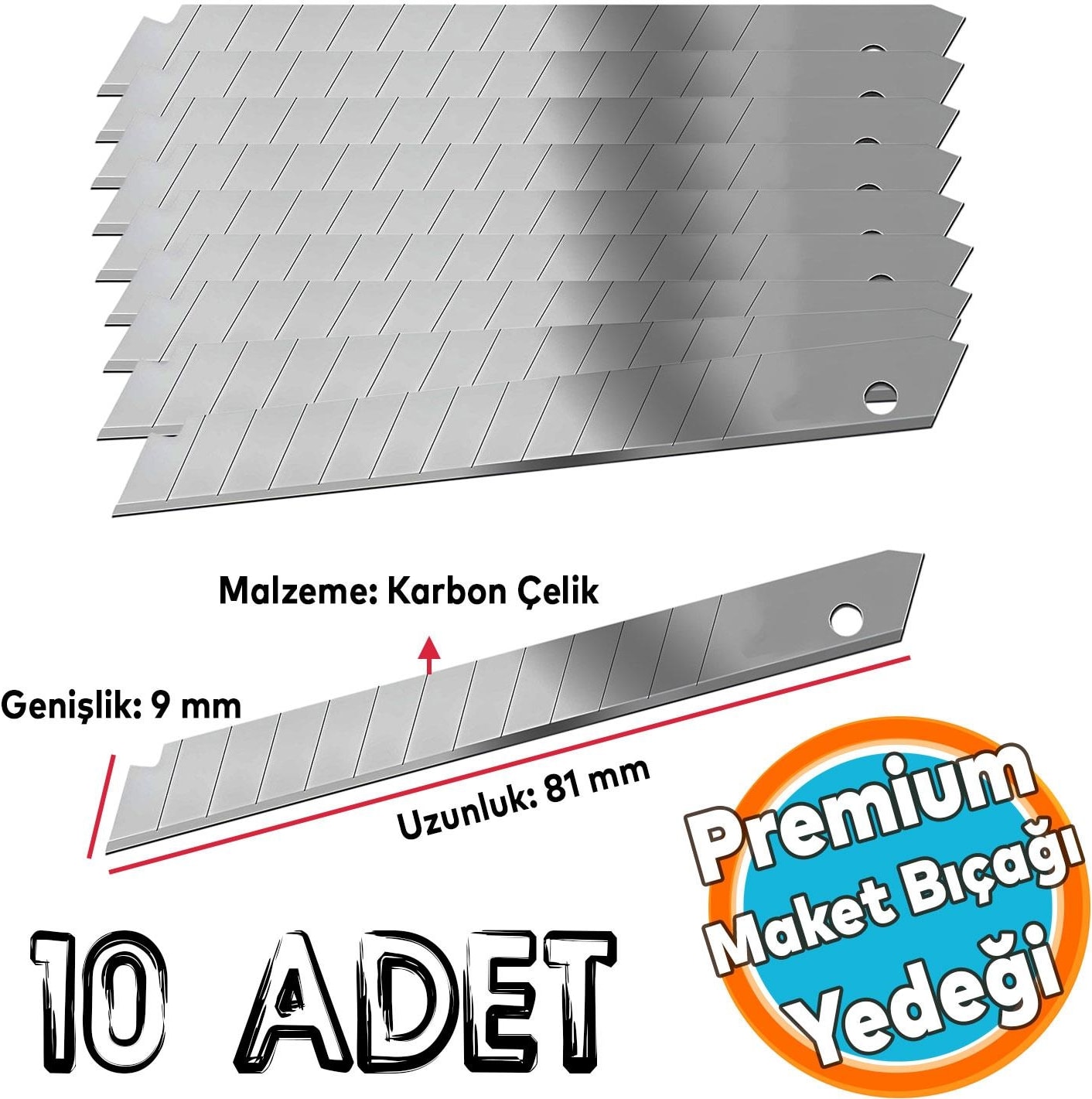 10 Adet 9 mm x 81 mm Maket Bıçağı Yedeği Ucu Kırılabilir Yedek Uç Bıçak Ucu Jilet Ithal 10'lu