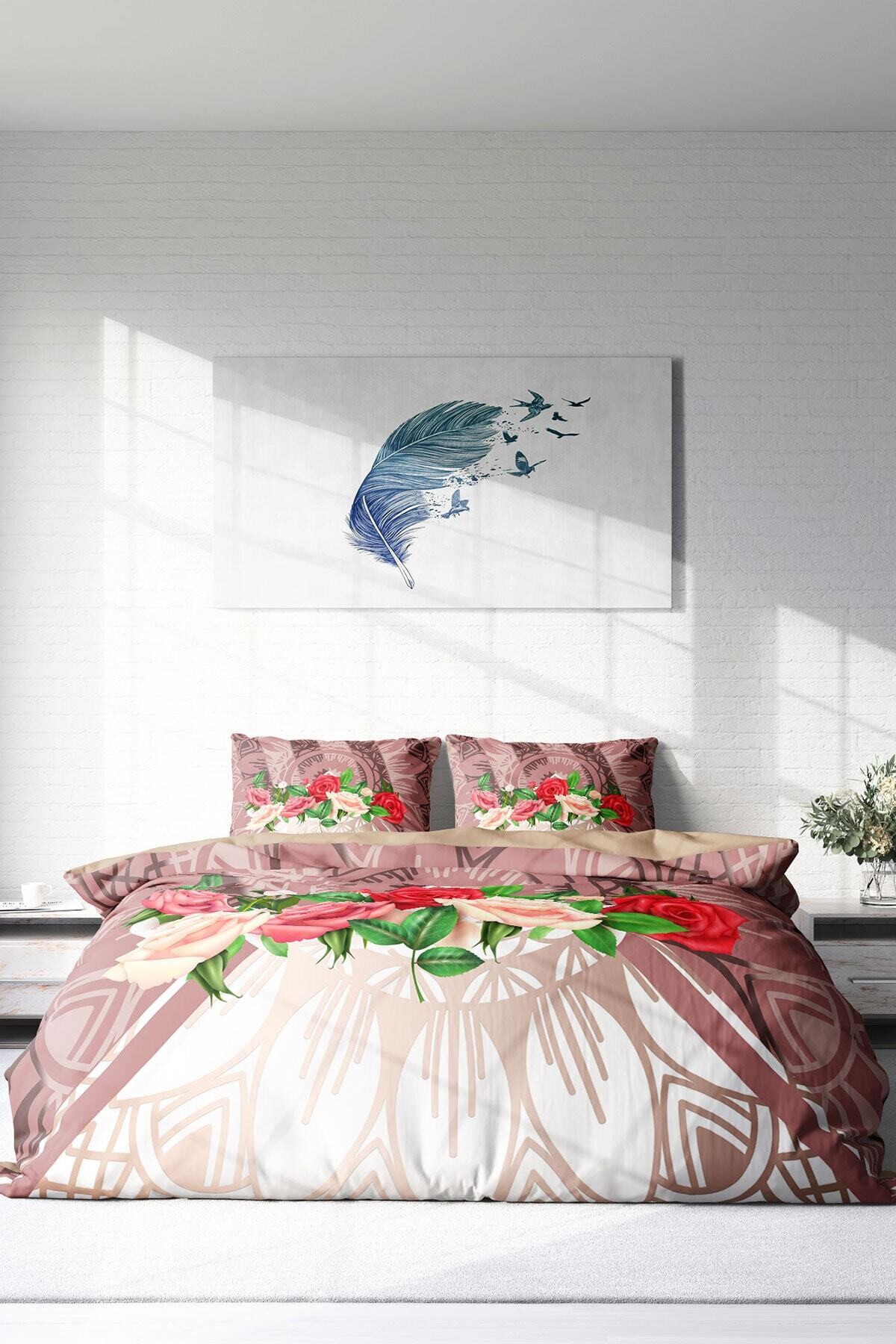 Kıng Sıze Brown & Roses 3d Çift Kişilik Nevresim Takımı 220x240cm