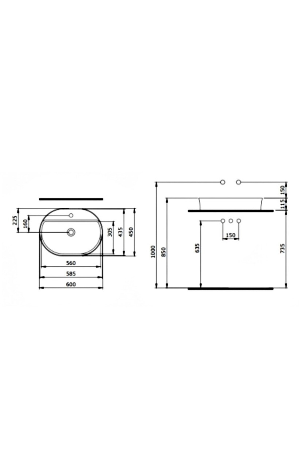Sottile Slim 60 cm Oval Mat Gri Tezgah Üstü Lavabo 1600-006-0126