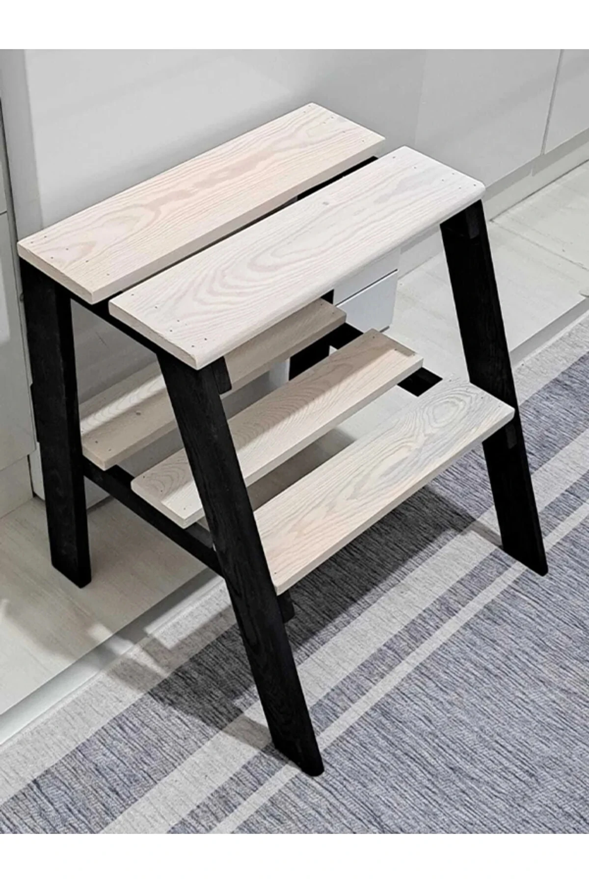 Ahşap Tabure Basamaklı Merdiven Yükseltici Dayanıklı Tabure Siyah-beyaz