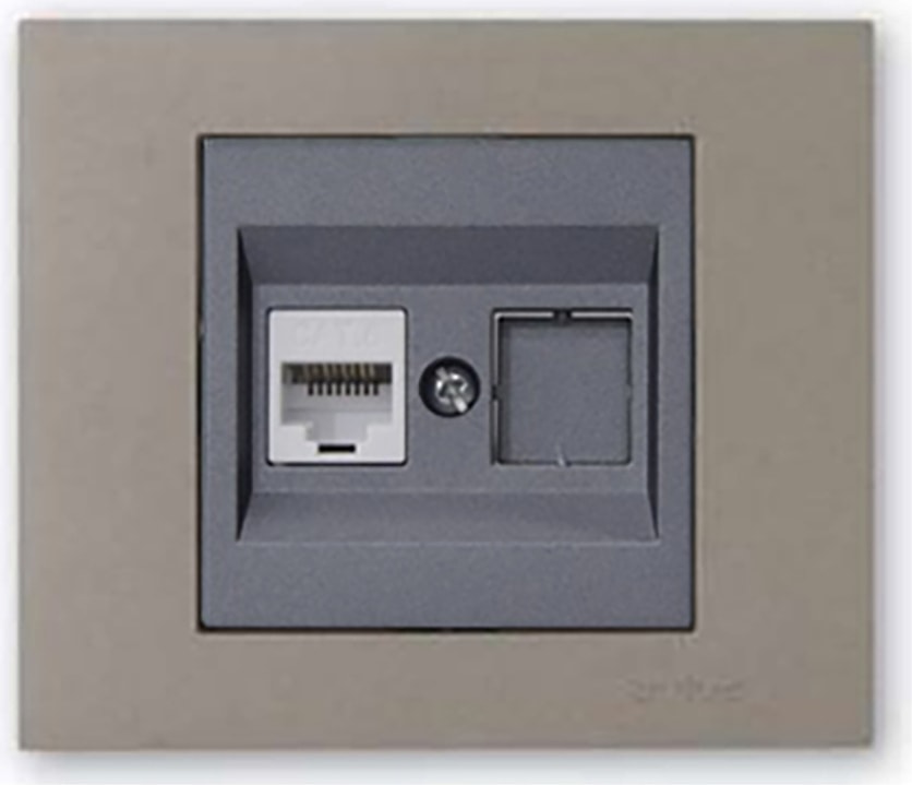 Grano Metalik Cat6 RJ45 Prizi Füme + Antrasit Çerçeve