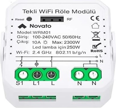 Tuya Uyumlu Tekli Wifi Akıllı Anahtar (10A - 220V Röle) - Tek Çıkışlı, Anahtar Girişli