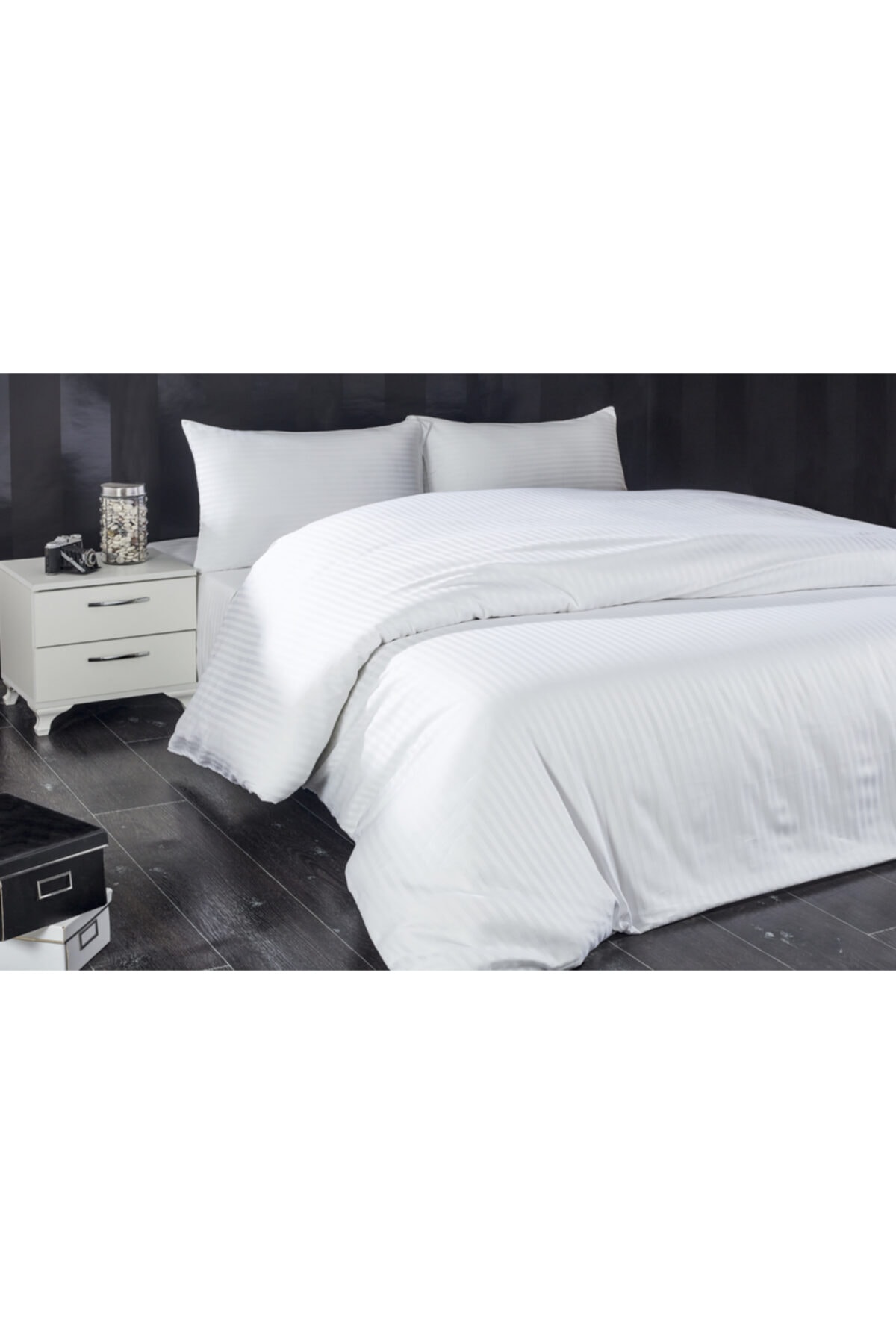 Komfort Çift Kişilik Çizgili Pamuk Saten Nevresim Takımı 200x220CM
