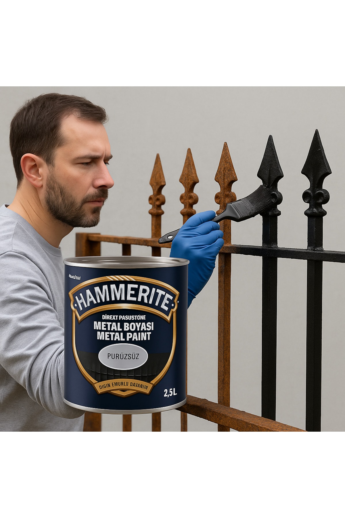 Hammerite Astarsız Boyasız Paslı Yüzey Metal Boyası Pürüzsüz Siyah 0,75 L