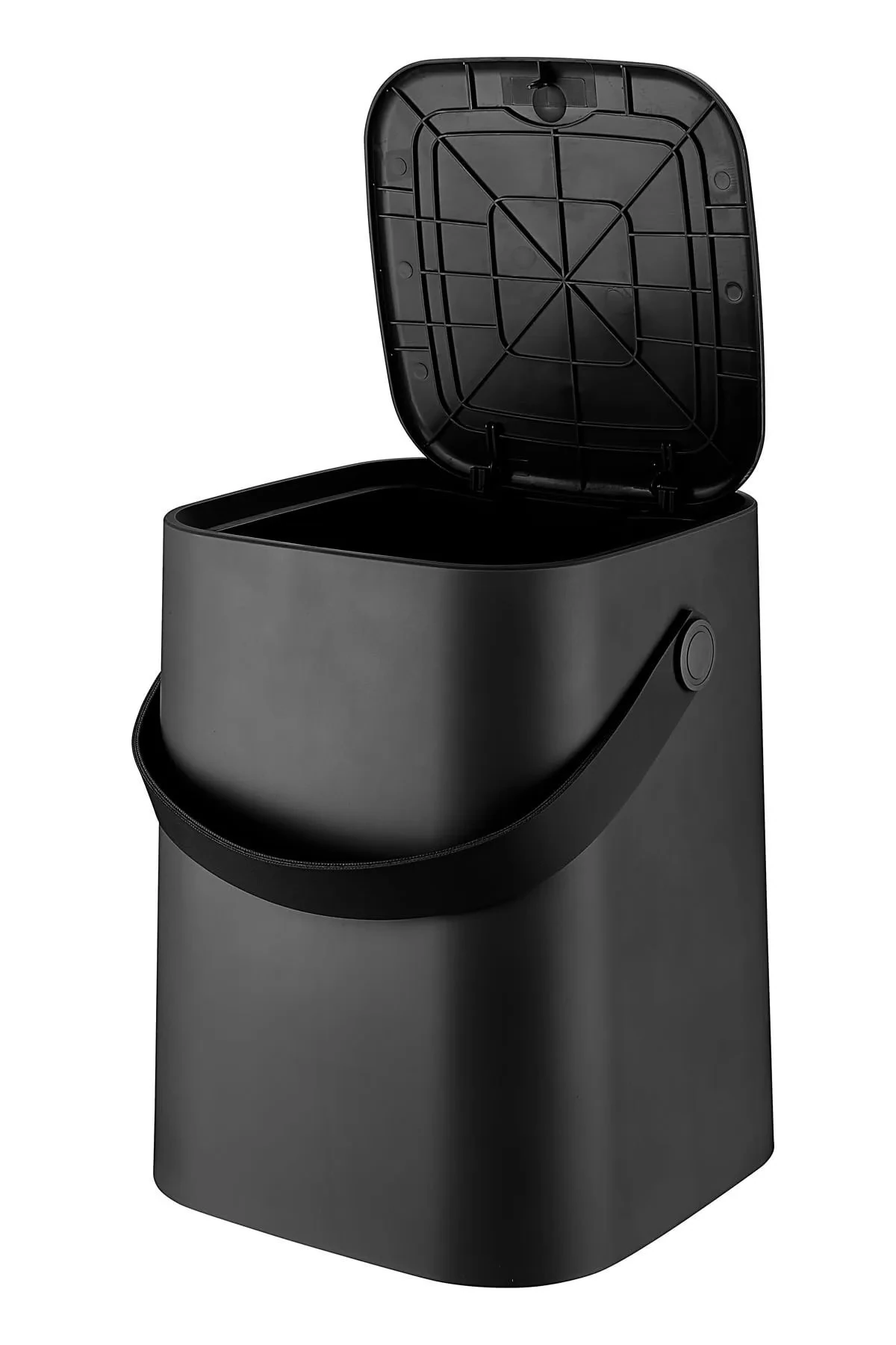 Yeni Nesil Akıllı Kapak Deri Kulplu Tezgah Üstü Mutfak Çöp Kovası 8 Litre Siyah