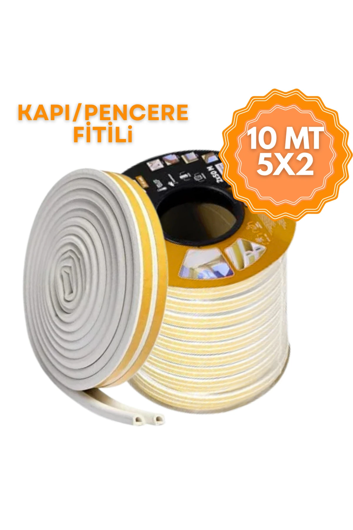 Yapışkanlı Kapı, Pencere Fitili, Kapı & Pencere Bandı Contası, Beyaz 10 mt (5x2mt)