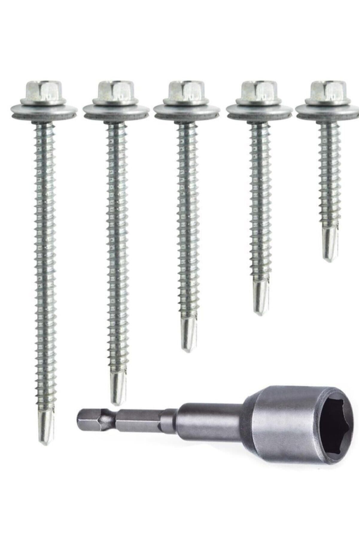 OZKUVVET 100 Adet 5,5x25 Mm Çatı Vidası Matkap Uçlu Trapez Sac Vidası Akıllı Vida