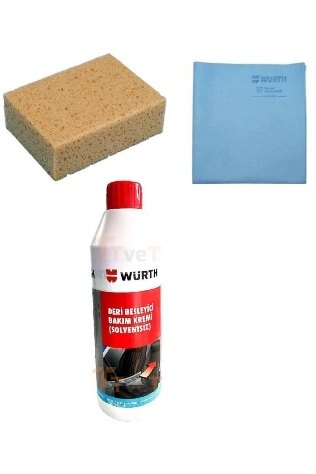 Tvet 3 Lü Set Süngeri, Sentetik Güderi Bez, Deri Besleyici Temizleyici Bakım Kremi 500 ml