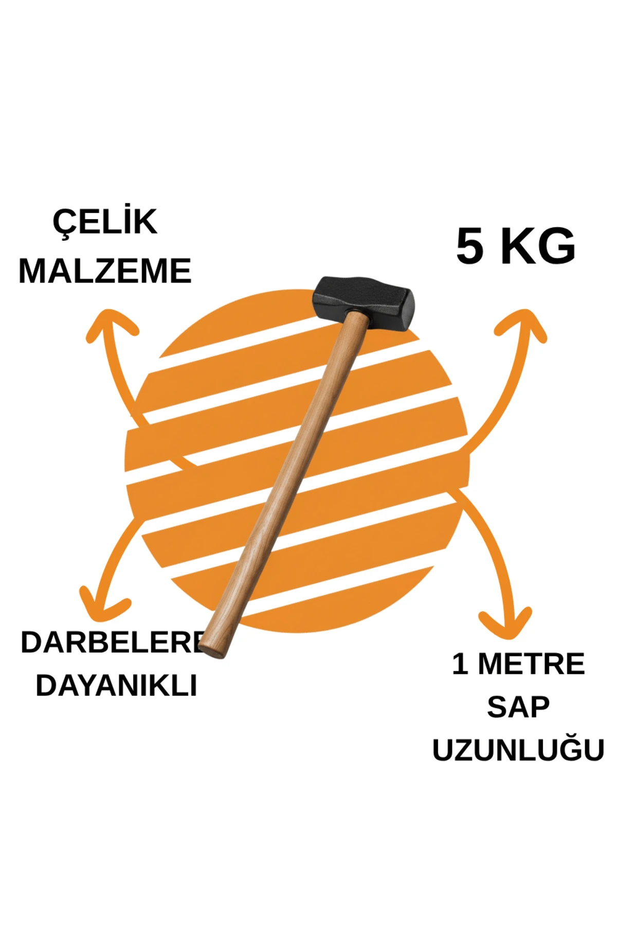 5kg Balyoz Başlığı Çelik Uçlu Yassı Çift Taraflı Kullanım Profesyonel Yıkım İnşaat Şantiye Sanayi