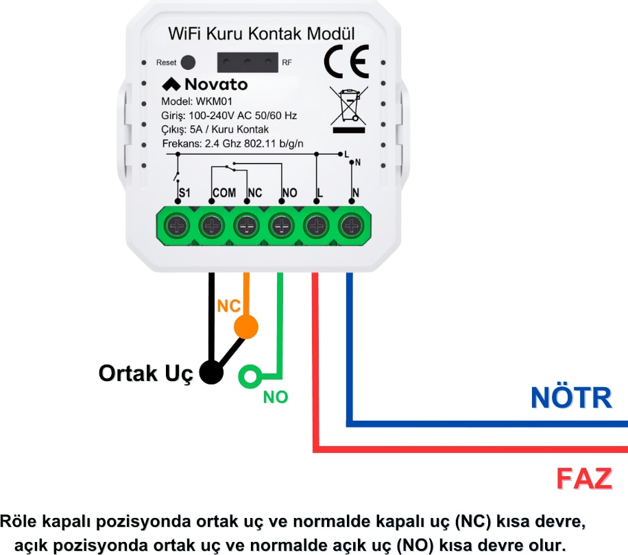 WiFi Kuru Kontak Akıllı Röle (No-Nc ) Tuya Smart Life Uyumlu - Kombi, Otopark, Yana Kayar Kapı WiFi Kontrol Anahtarı