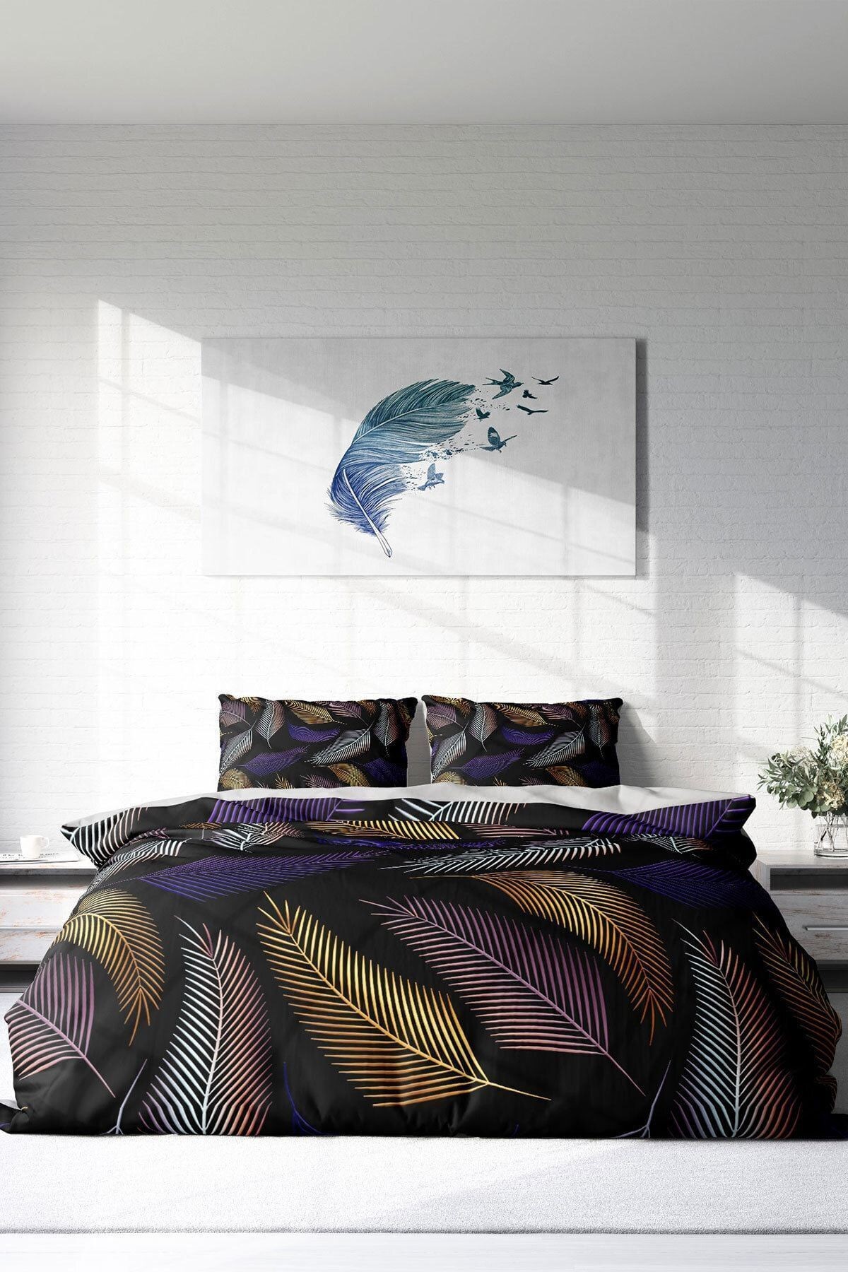 Color Leaf 3d Pamuk Saten Çift Kişilik Nevresim Takımı