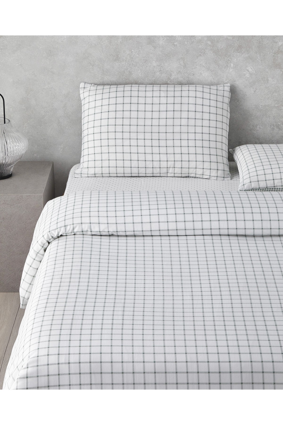 Simple Checks Kolay Ütülenir Çift Kişilik Nevresim Takımı 200x220 cm Seledon