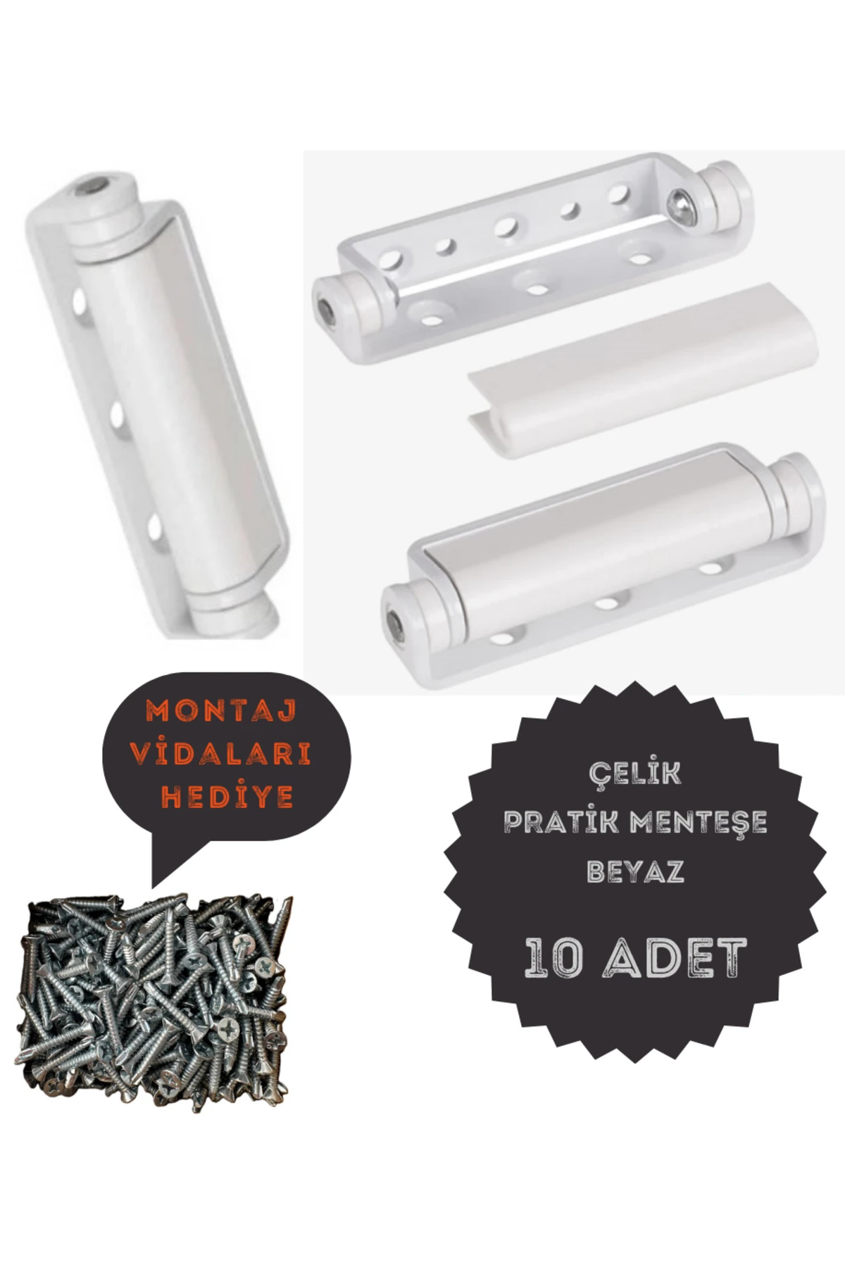 Pvc Pimapen Kapı Pencere Pratik Çelik Menteşe 80mm Beyaz (10 ADET) Vidalar Dahil