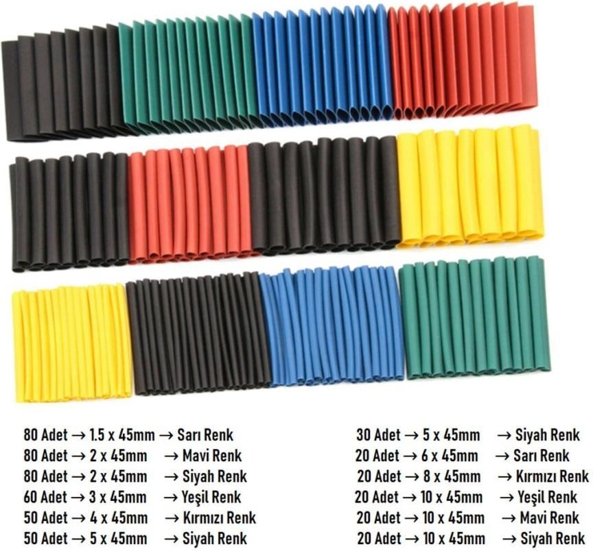 530 Parça Heat Shrink Makaron Daralan Kablo Tamir Seti
