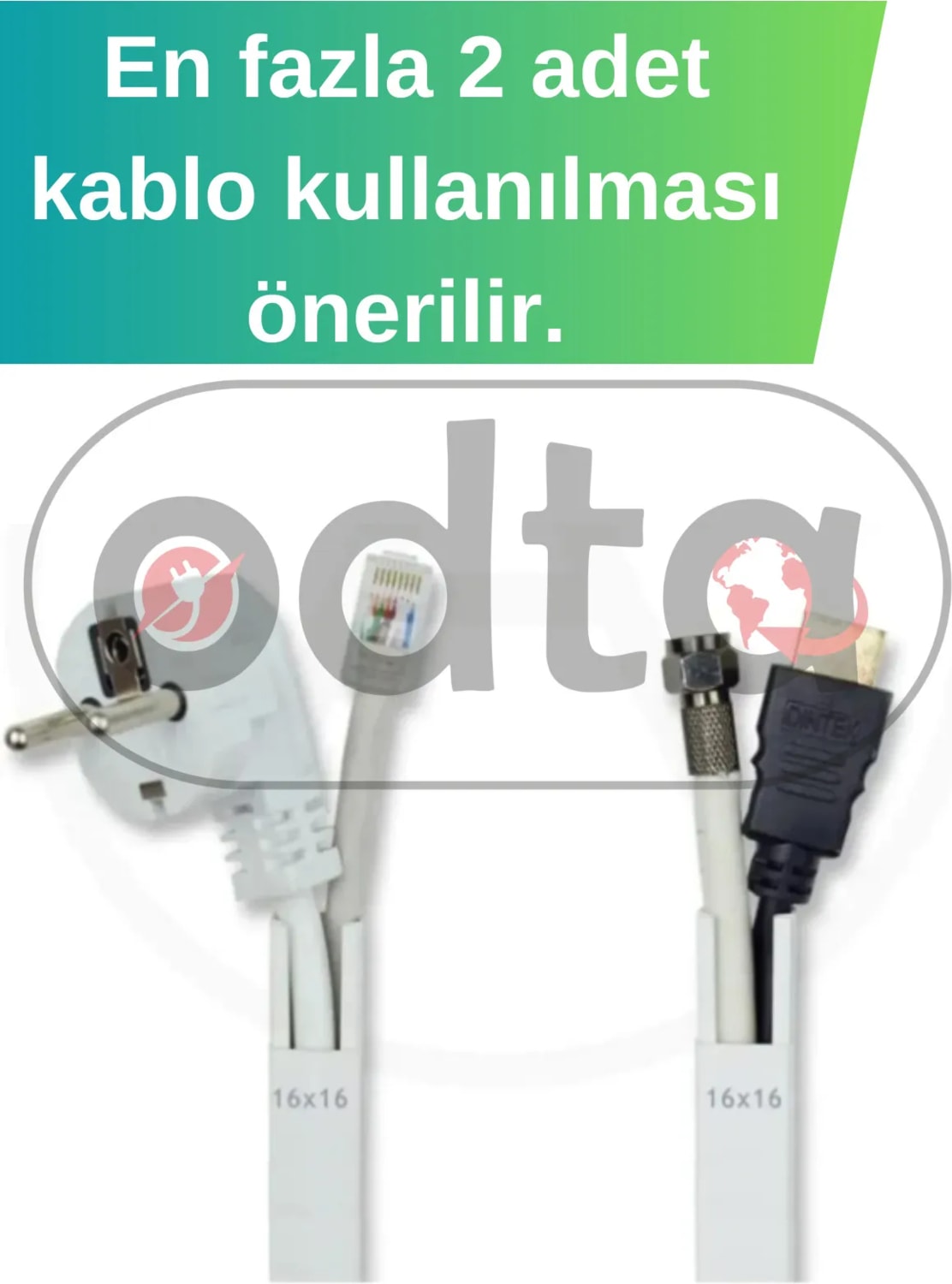 4 Metre (16X16MM) Kedinden Yapışkanlı Kablo Kanalı | 4m (10 Adet x 40CM) Kablo Gizleyici