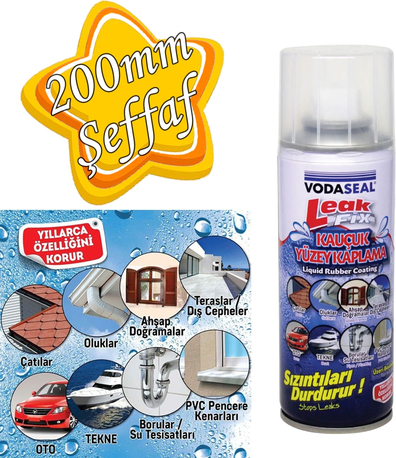 Glaswen Leak Fix Su Geçirmez Sızdırmaz Sızıntı Önleyici Kauçuk Kaplama Izolasyon Şeffaf Sprey 200 ml