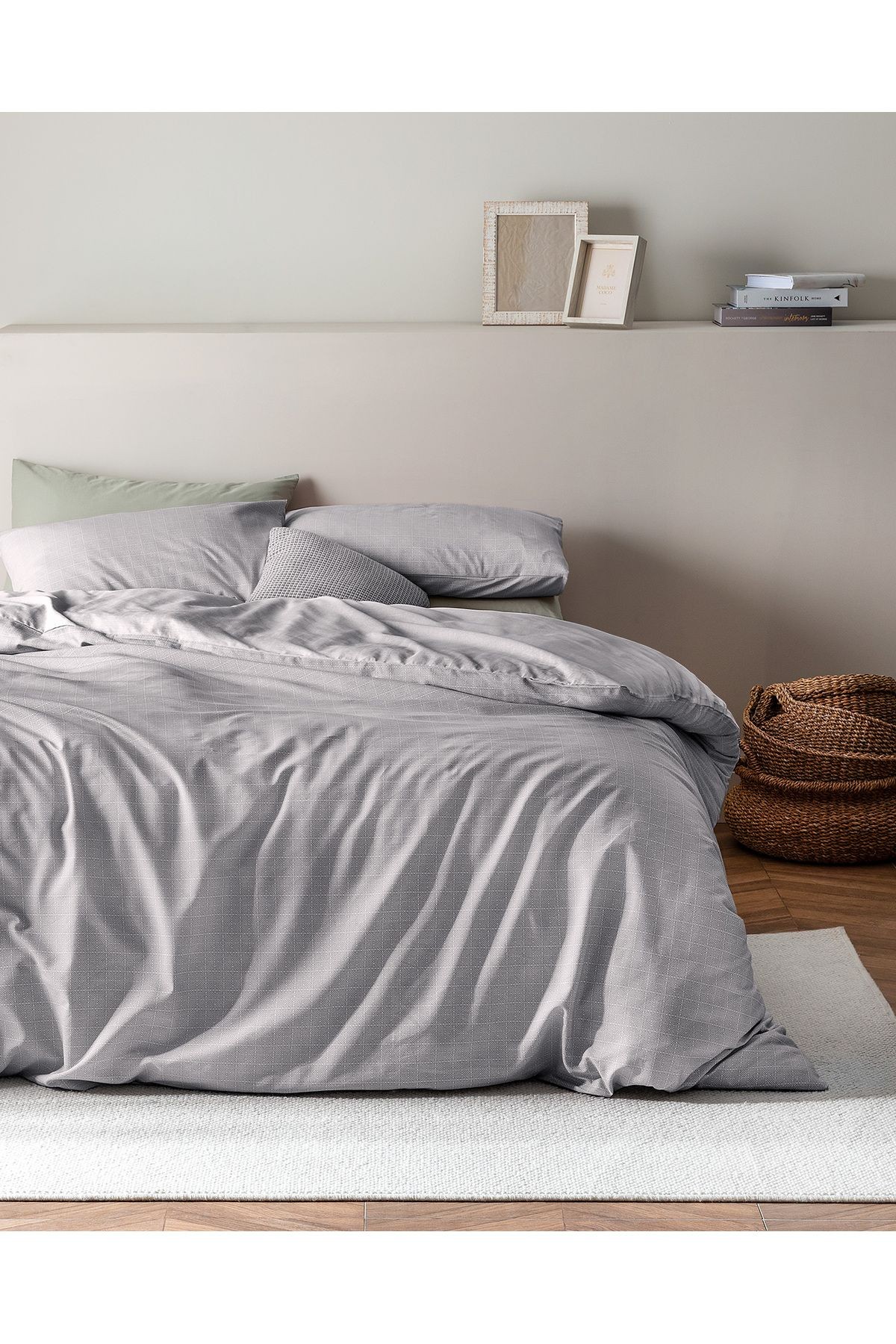 Odette King Size %100 Pamuk Ranforce Baskılı Nevresim Takımı - Gri