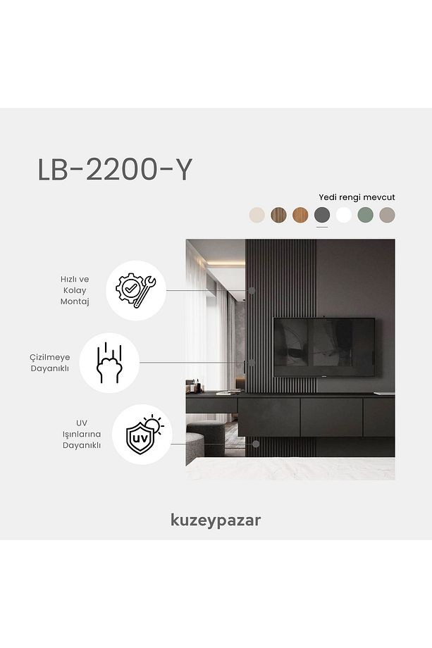 AGT Duvar Lambri Profili Lb 2200- SOFT TOUCH FIRTINA GRİ