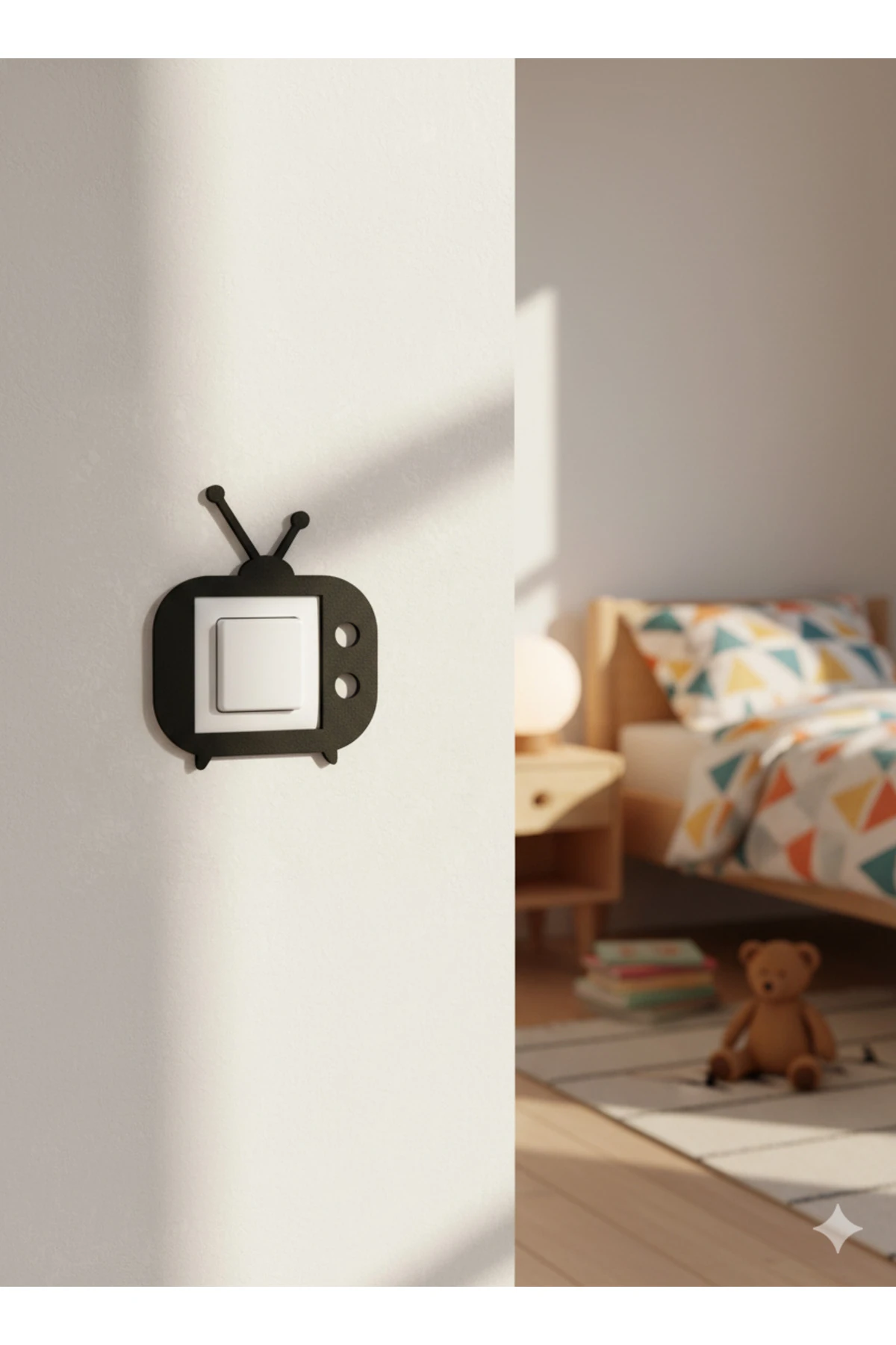 Lazer Kesim Ahşap Anahtar Priz Çerçevesi Mavi Tekli Tv Odası 2127-m