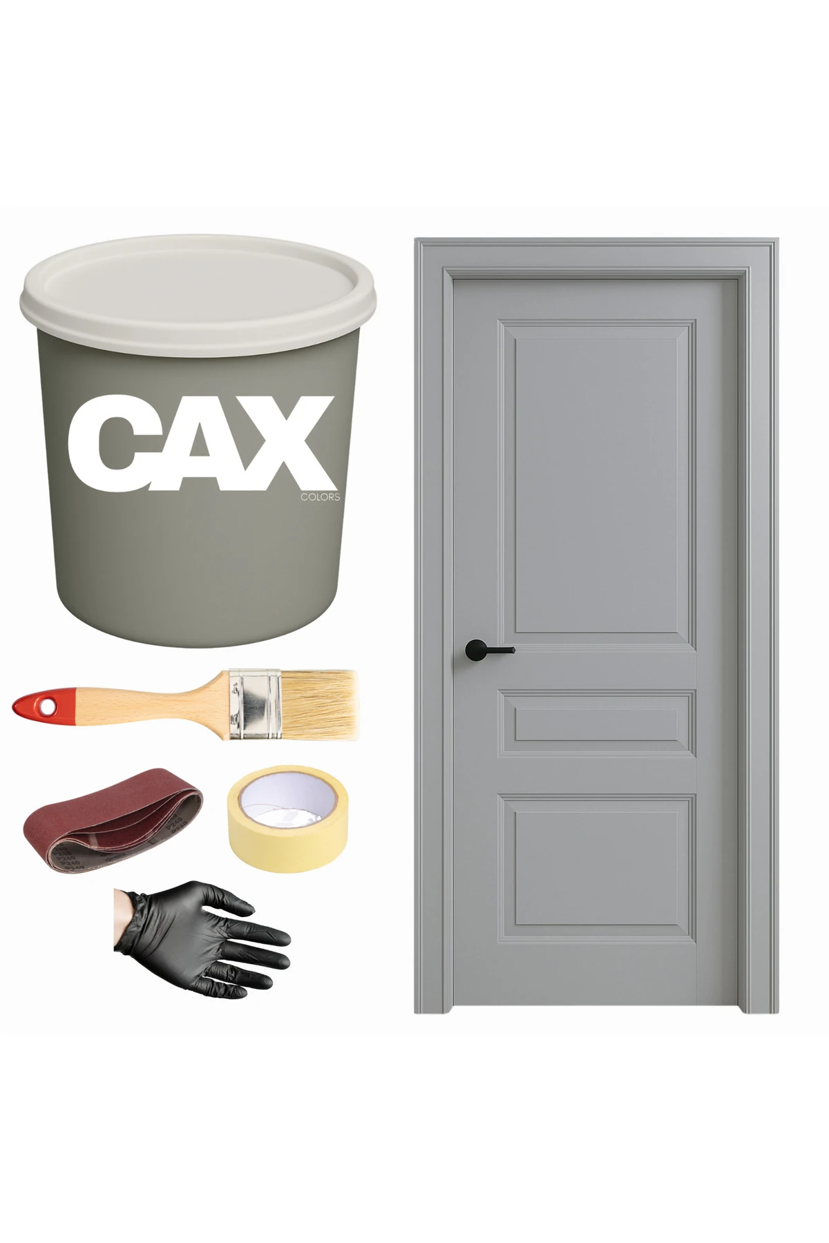 AHŞAP & LAKE VERNİKLİ KAPI AKRİLİK BOYA SETİ 1 LİTRE + FIRÇA + ZIMPARA + BANT + ELDİVEN