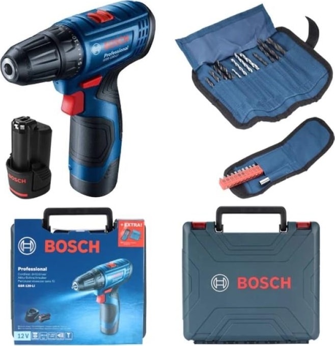 BOSCH Profesyonel Seri Gsr 120-LI 12V Akülü Delme Vidalama Çanta + Çift Akü + 23 Parça Aksesuar Seti Hediyeli