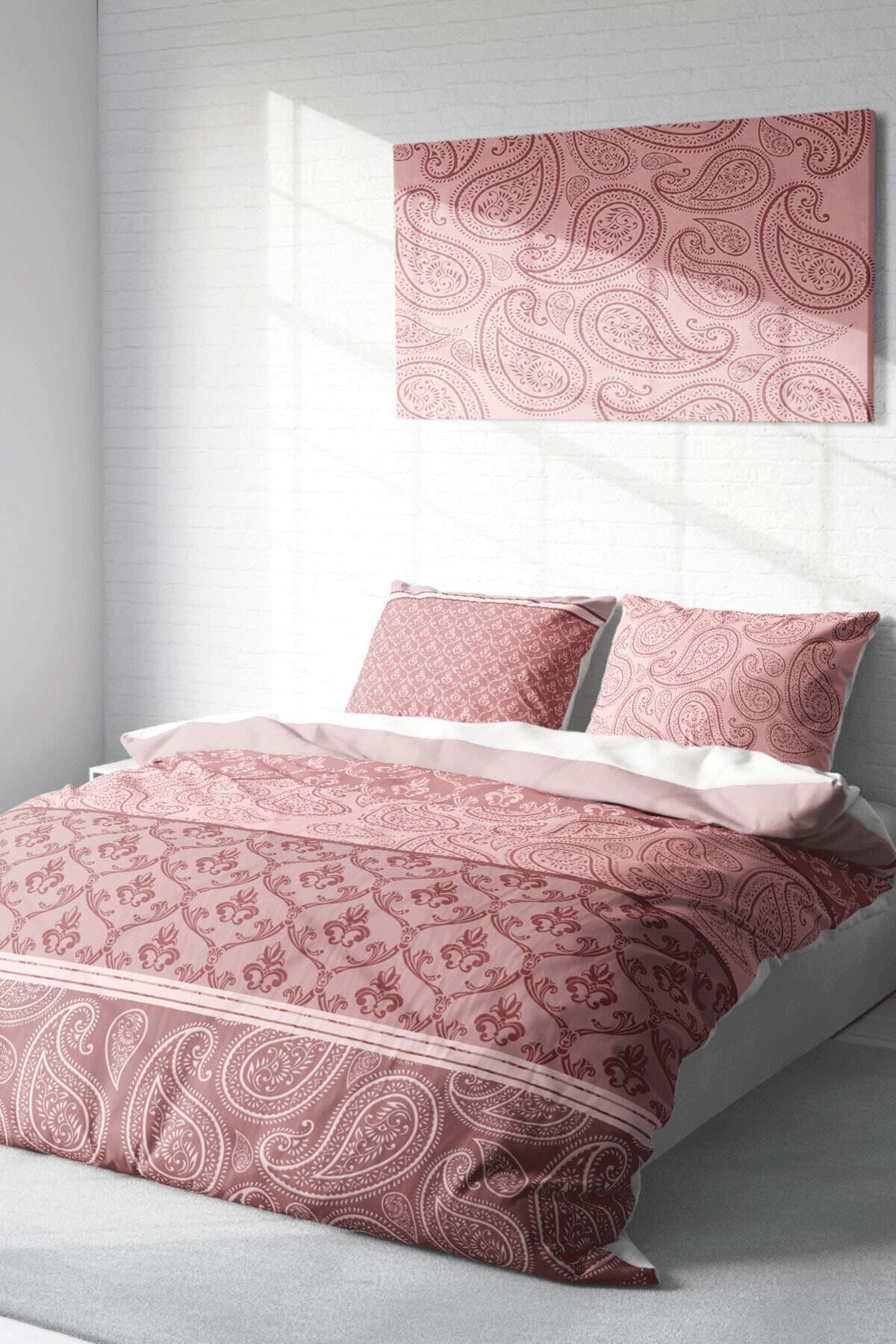 Kıng Sıze Pink Simurg 3d Pamuk Saten Çift Kişilik Nevresim Takımı 220x240cm