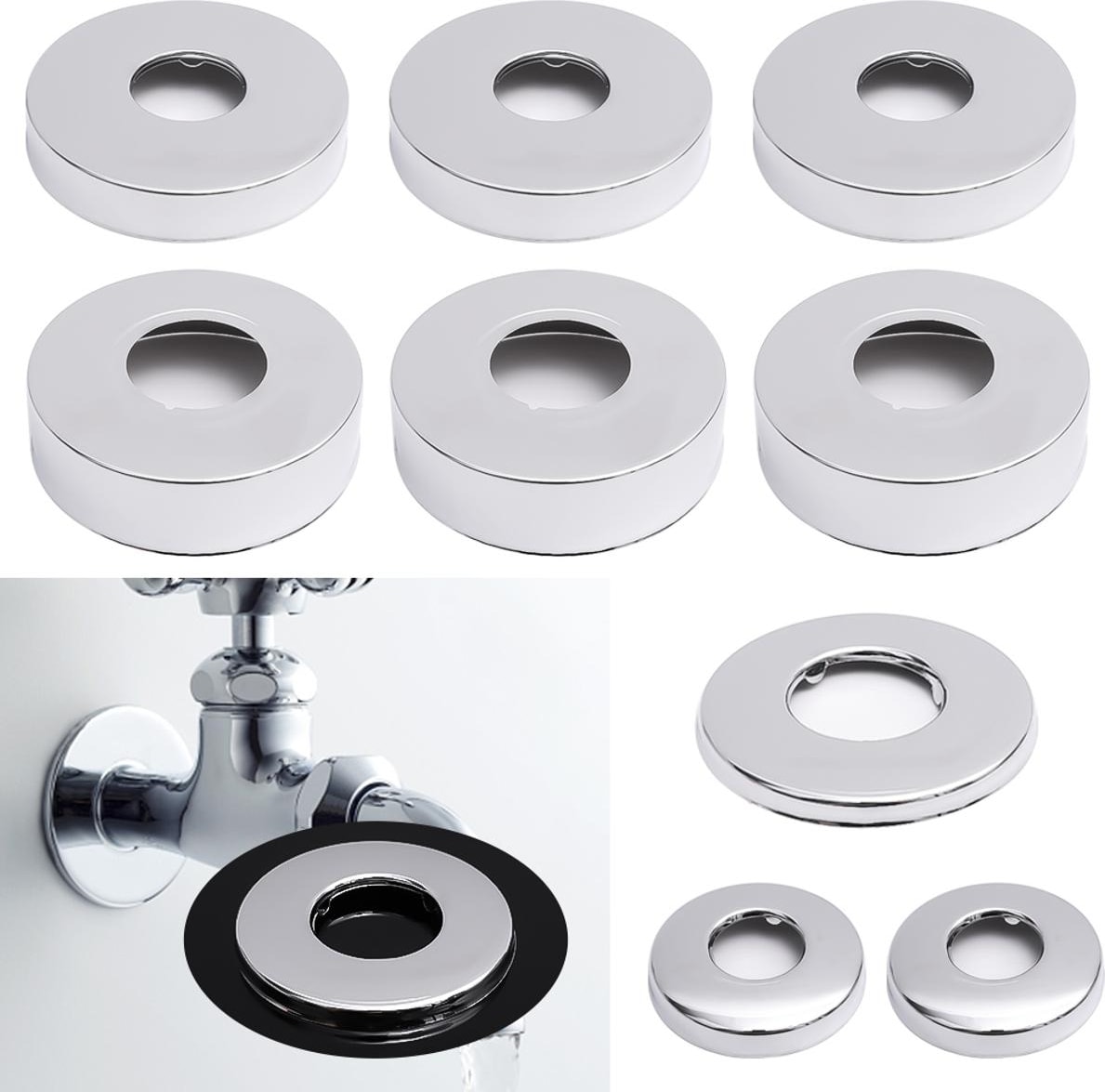 1/4 Adet Paslanmaz Çelik Banyo Musluk Dekoratif Kapak/kendinden Yapışkanlı Kapaklar/krom Kaplama Güzelleştirmek Su Borusu Duvar Deliği Banyo Dekor (Yurt Dışından)