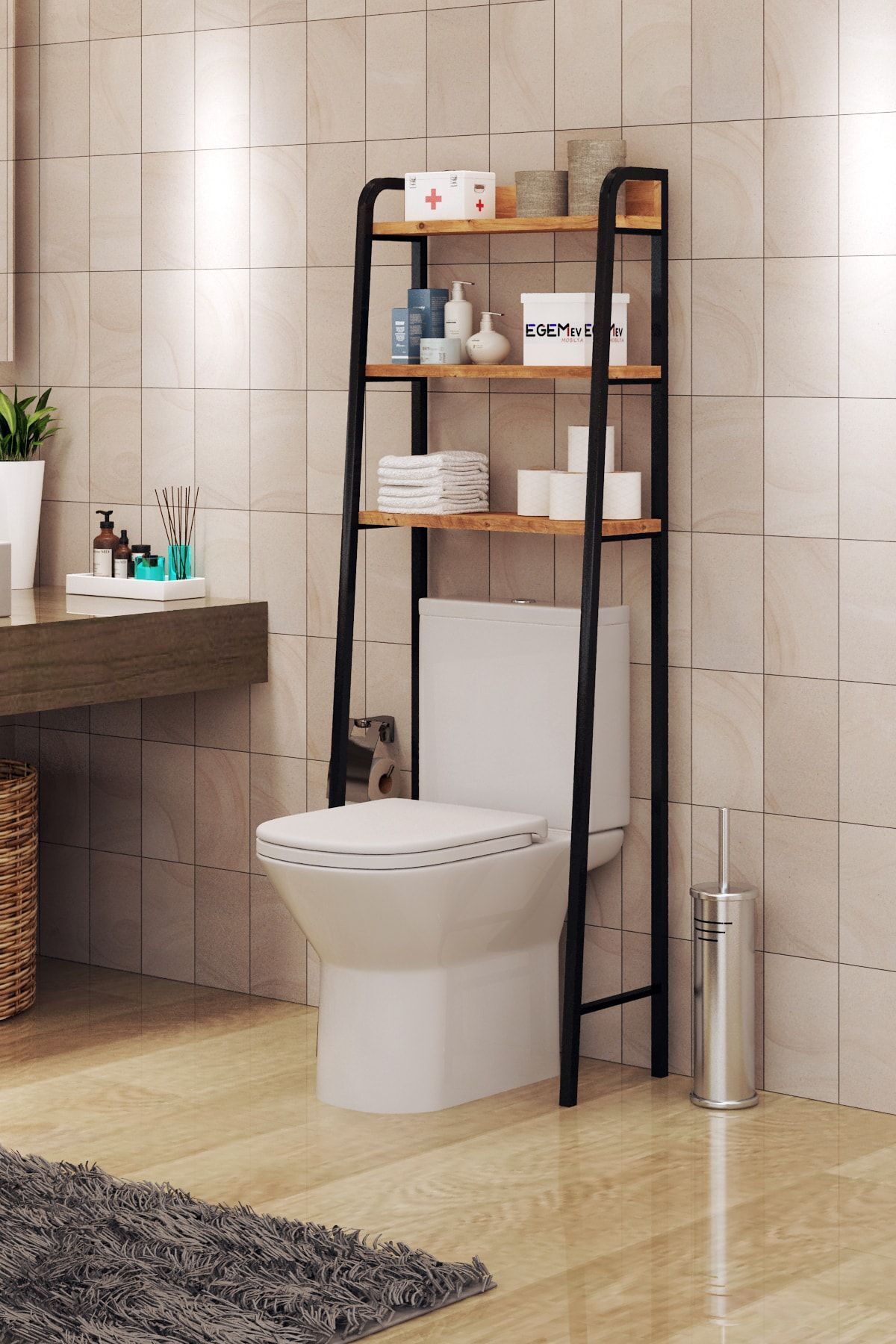 Wc Arkası Klozet Rafı Klozet Üstü Raf Ve Organizatör Havluluk Banyo Düzenliyici