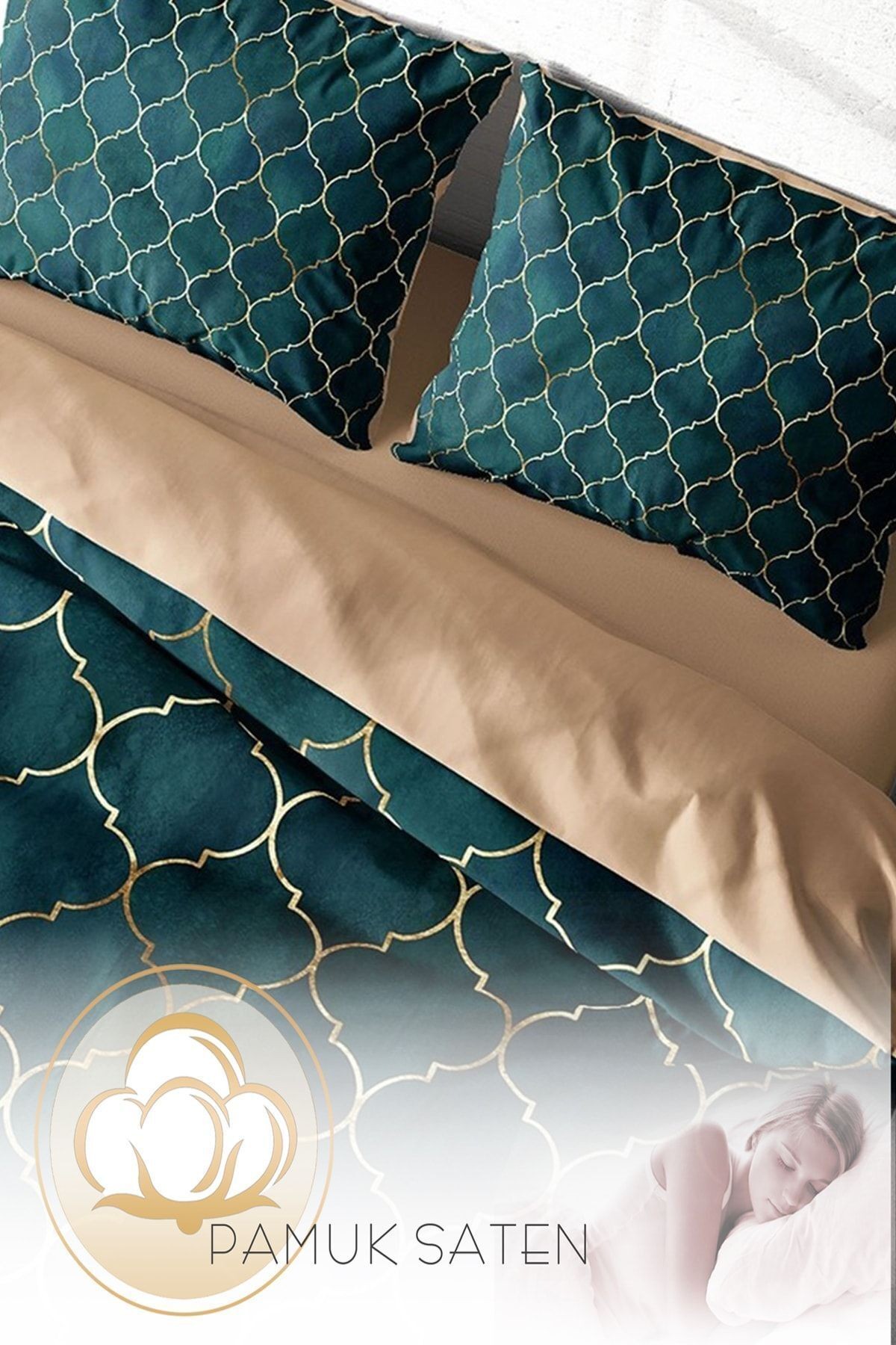 Gold Line Moraccan 3d Pamuk Saten Çift Kişilik Nevresim Takımı
