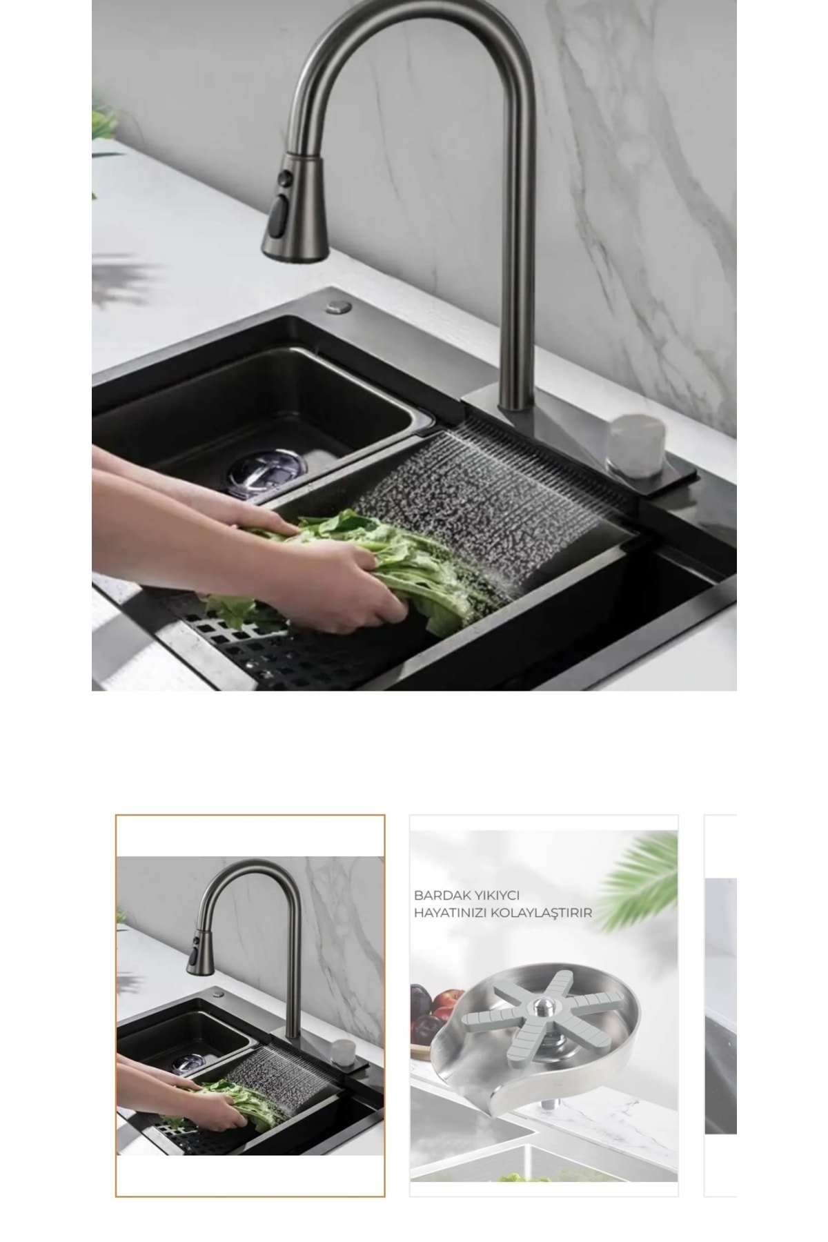 Antrasit Mutfak Evyesi Premium Tasarım Batarya Dahil Set Çok Fonksiyonlu Mutfak Eviyesi