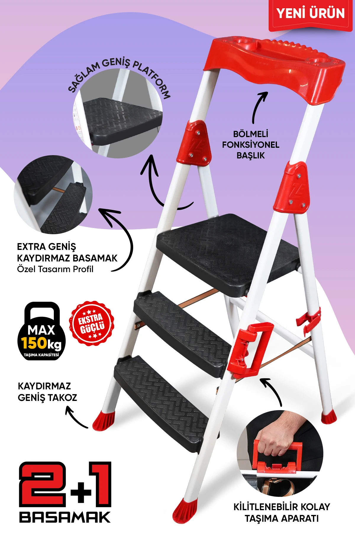 Elegance 2 1 Geniş Basamaklı Kolay Taşıma Aparatlı Merdiven