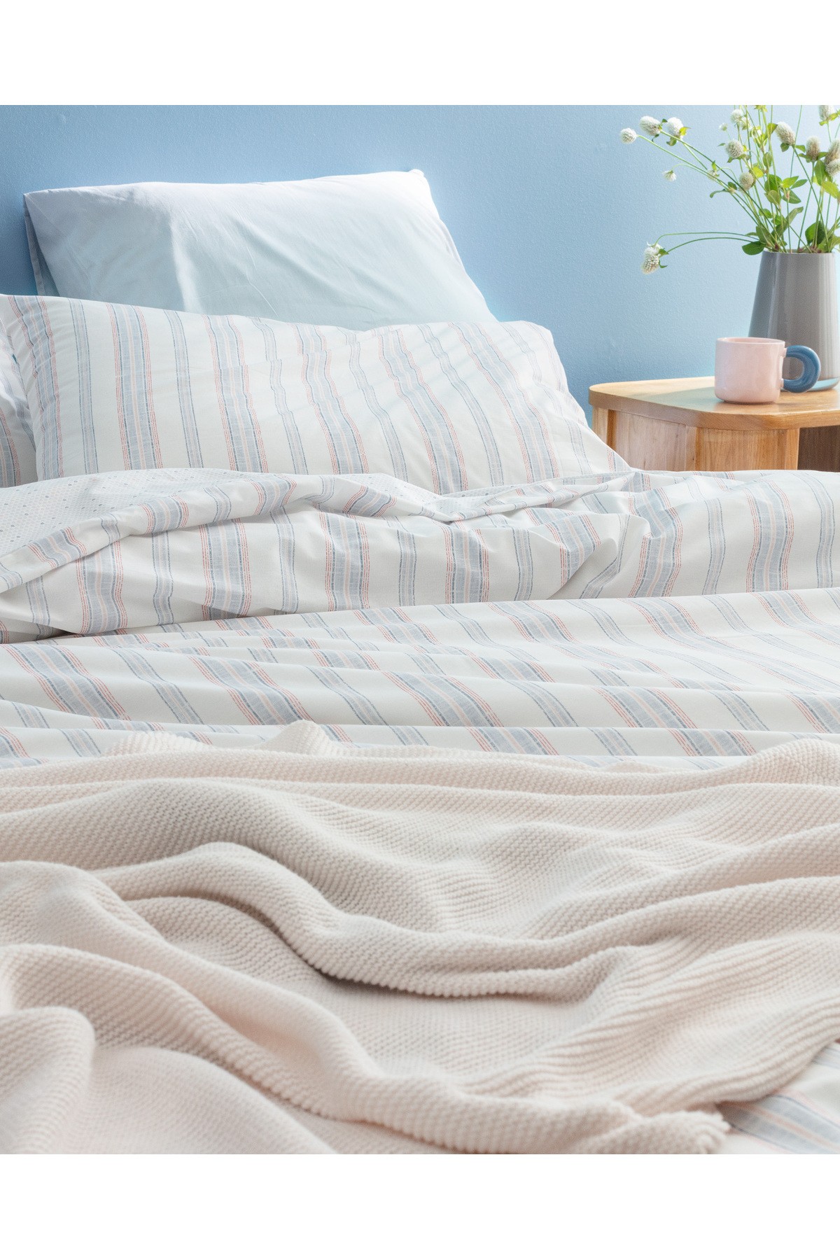 Avery King Size %100 Pamuk Ranforce Baskılı Nevresim Takımı - Mavi/Pembe