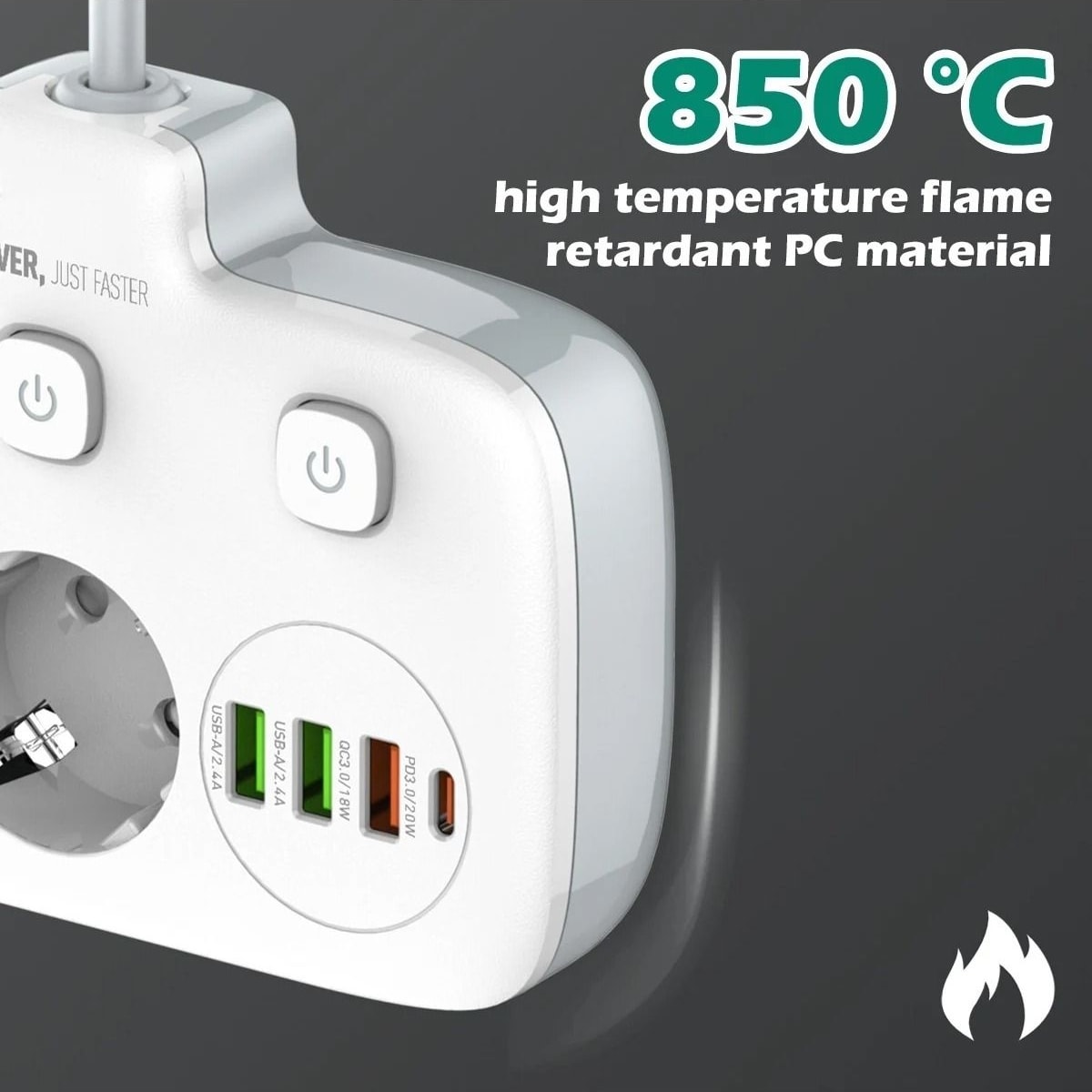 Usb'li 3'lü Priz | 20W Hızlı Şarj | 1,5m Kablolu | 1 Type-C + 3 USB | PD & QC 3.0 Çoklu Priz & Uzatma
