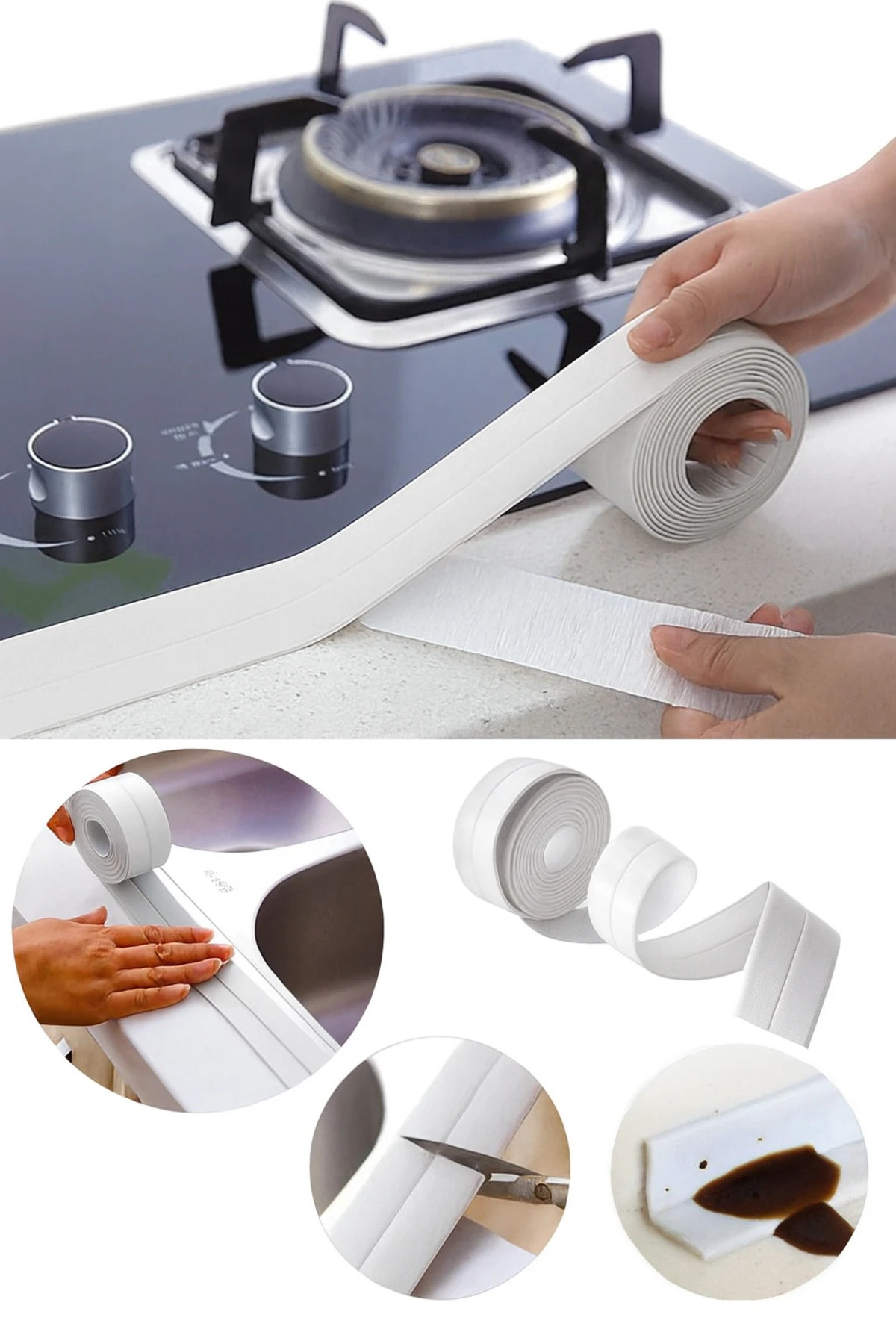 Su ve Yağ Geçirmez Kendinden Yapışkanlı Köşe Bant – Mutfak & Banyo Koruyucu Şerit