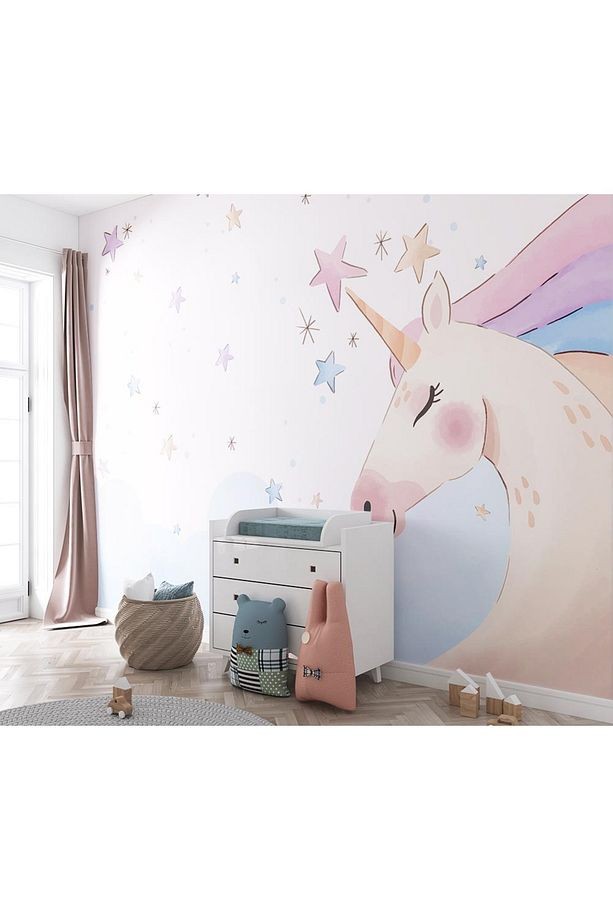 Boynuzlu At - Unicorn Kız Çocuk Odası Kendinden Yapışkanlı Duvar Folyosu