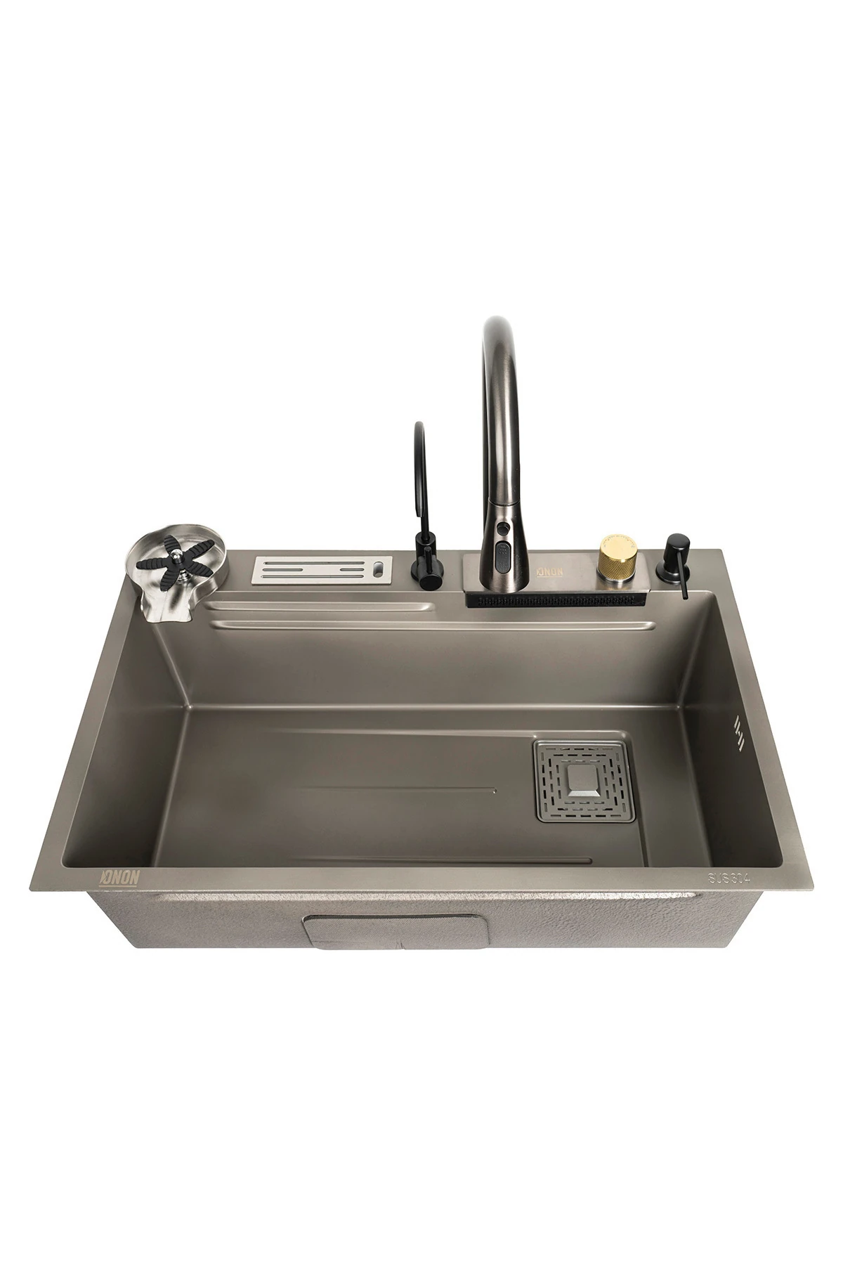 Paslanmaz Çelik Sus304 Teknolojik Akıllı Şalale Evye Seti 75x45cm 8 Fonksiyonlu Mutfak Evyesi