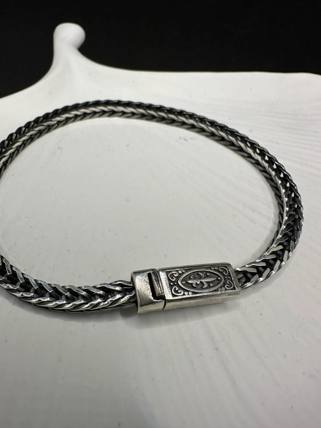 Özel Seri Kutu Kilit Tilki Kuyruğu Erkek Gümüş Bileklik 4 mm Kalınlık