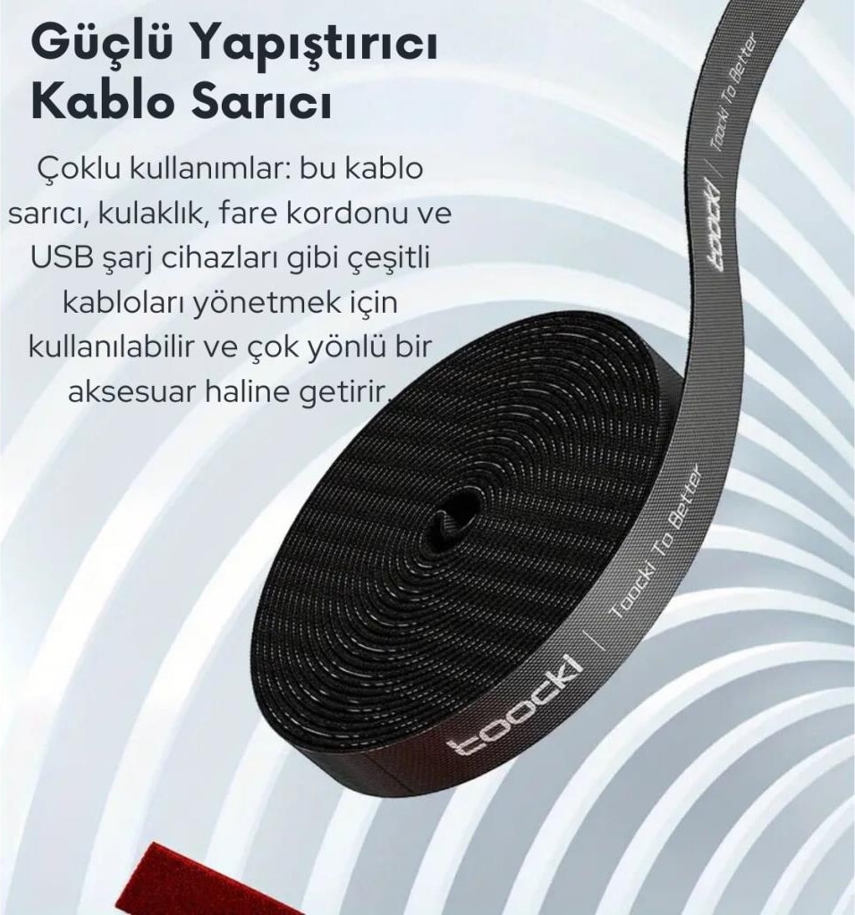 Kesilebilir 5 Metre Cırt Cırt Bantlı Kablo Sarıcı Düzenleyici Organizatör Kablo Düzenleme