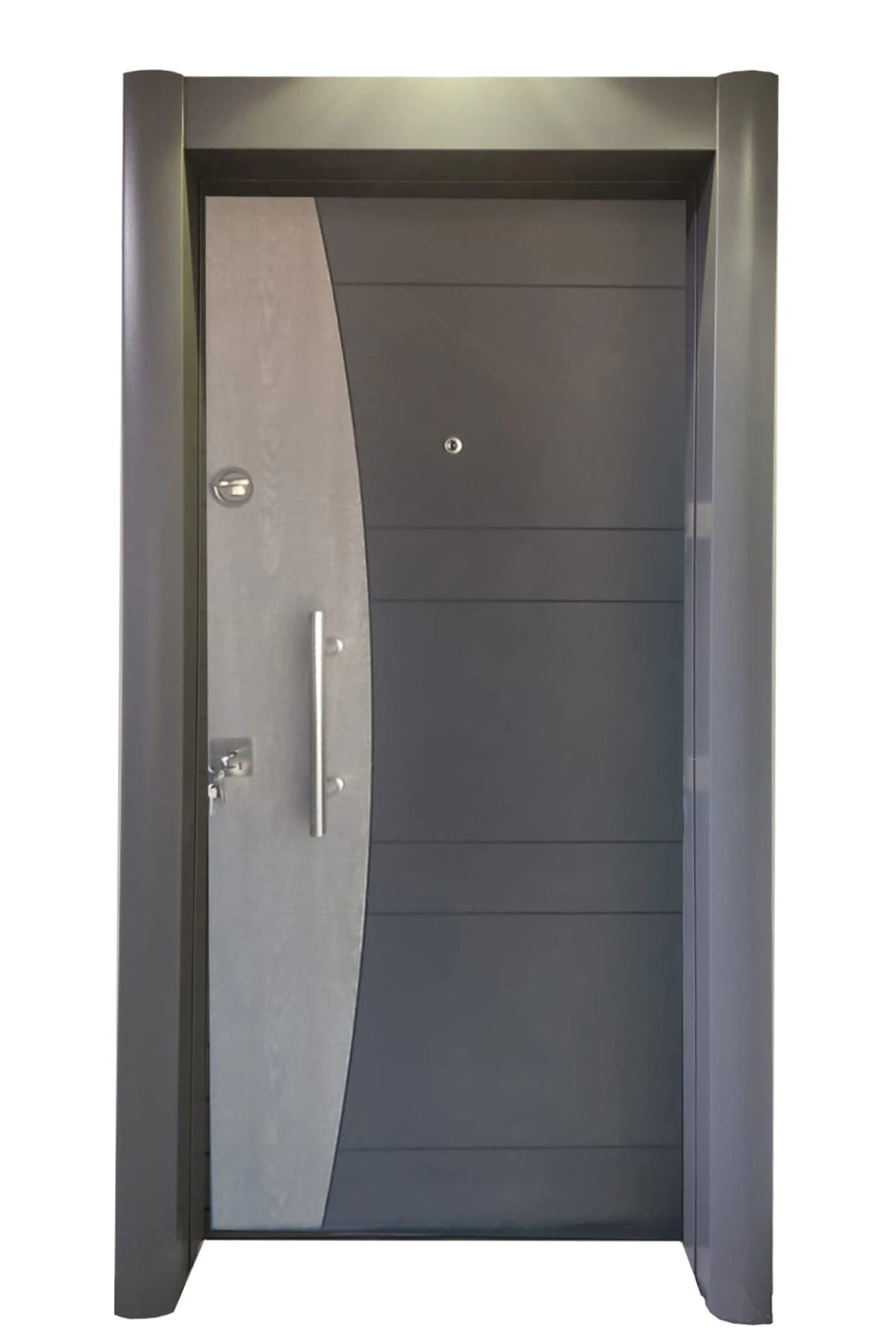 Tezwood Çelik Kapı, Antrasit Kasalı Rustik Çizgili Düz Model Daire Kapısı,tırnaklı Sistem Sağ