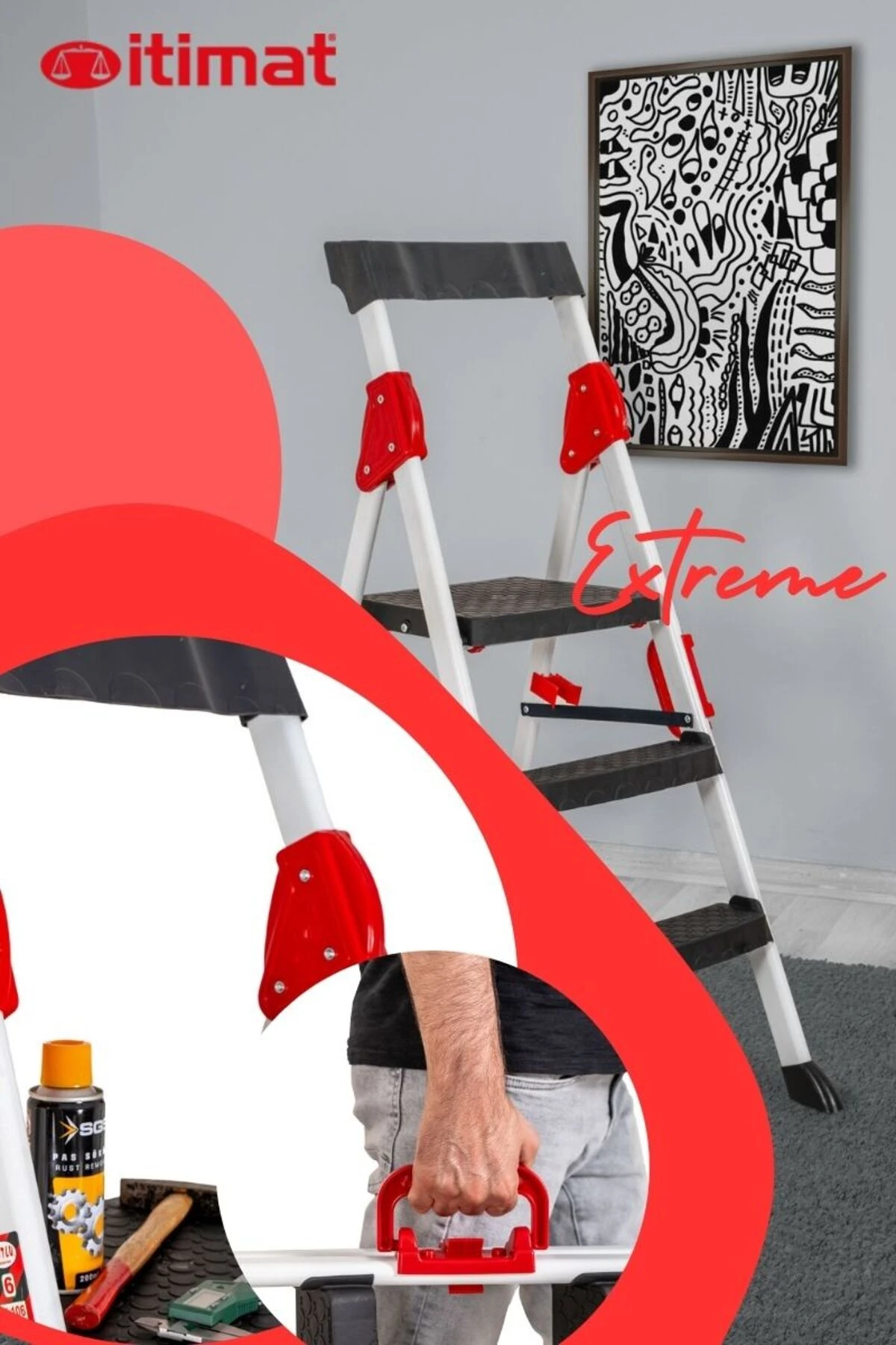 Extreme Kaliteli 2+1 Plastik Basamaklı Merdiven Hafif, Kolay Taşınabilir Ev Tipi, Mutfak ve İş