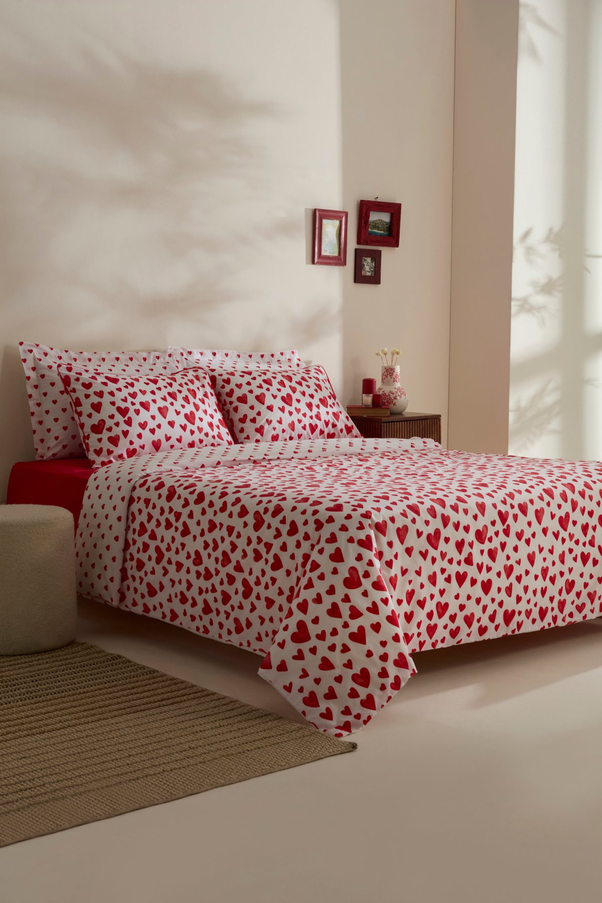 Amour Bliss %100 Pamuk Çift Kişilik Nevresim Takımı Kırmızı