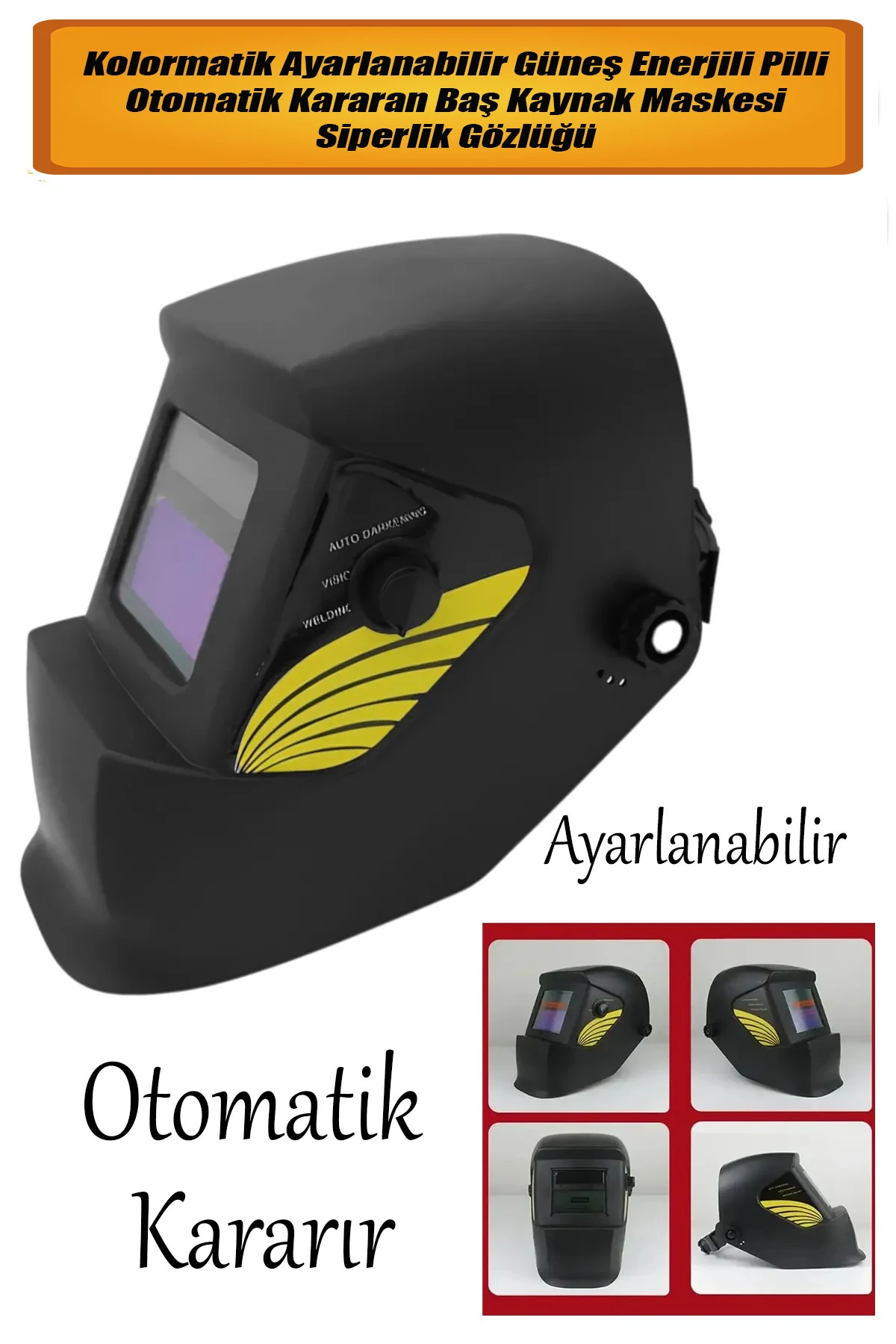 Kolormatik Ayarlanabilir Güneş Enerjili Pilli Otomatik Kararan Baş Kaynak Maskesi Siperlik MFT.