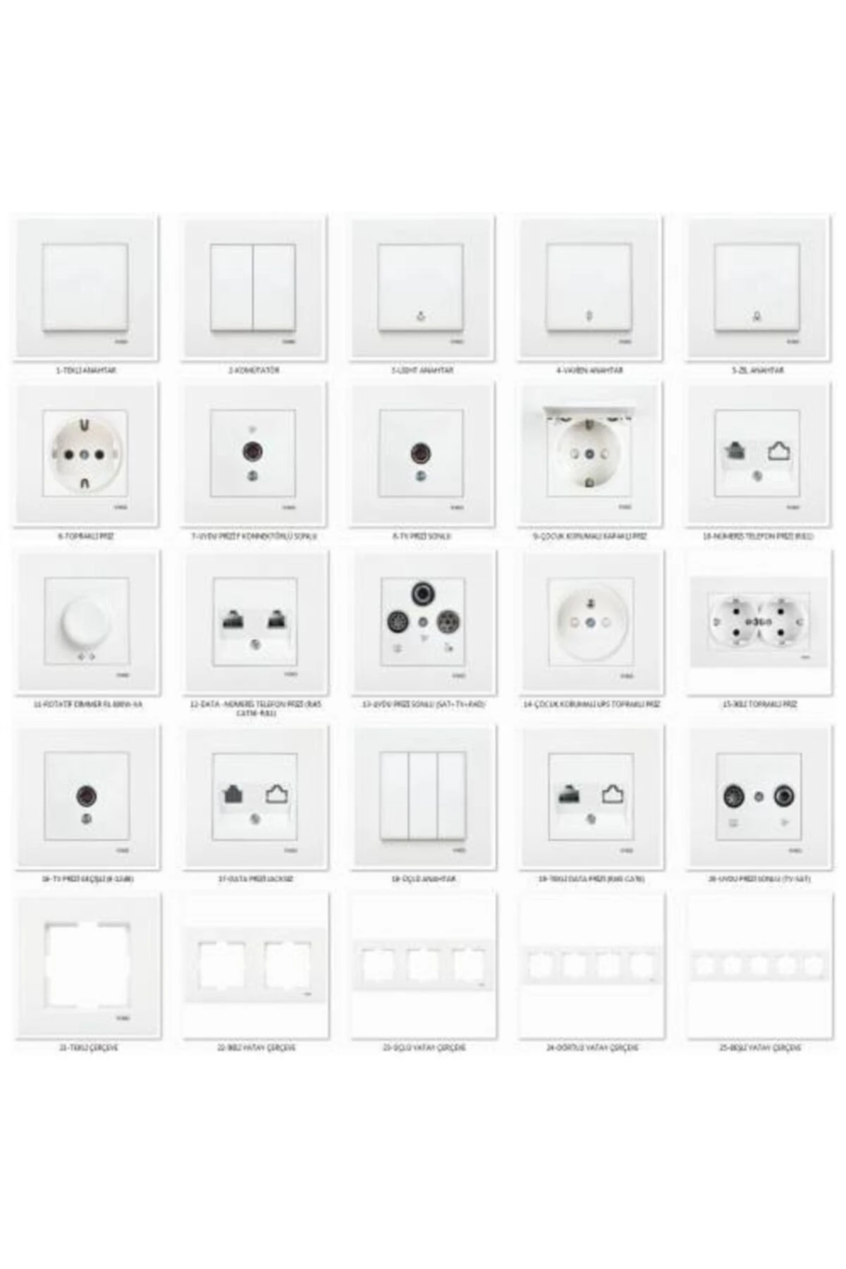 Karre Beyaz Topraklı Priz + Çerçeve Kapalı Ambalaj 5 Adet Set