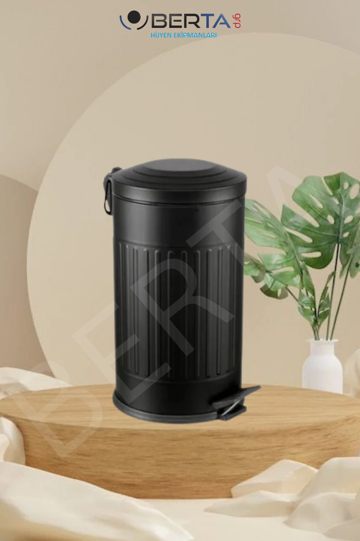 Vintage Siyah Çöp Kovası Amortisörlü Kapak Çizgili Lüks Model 16lt