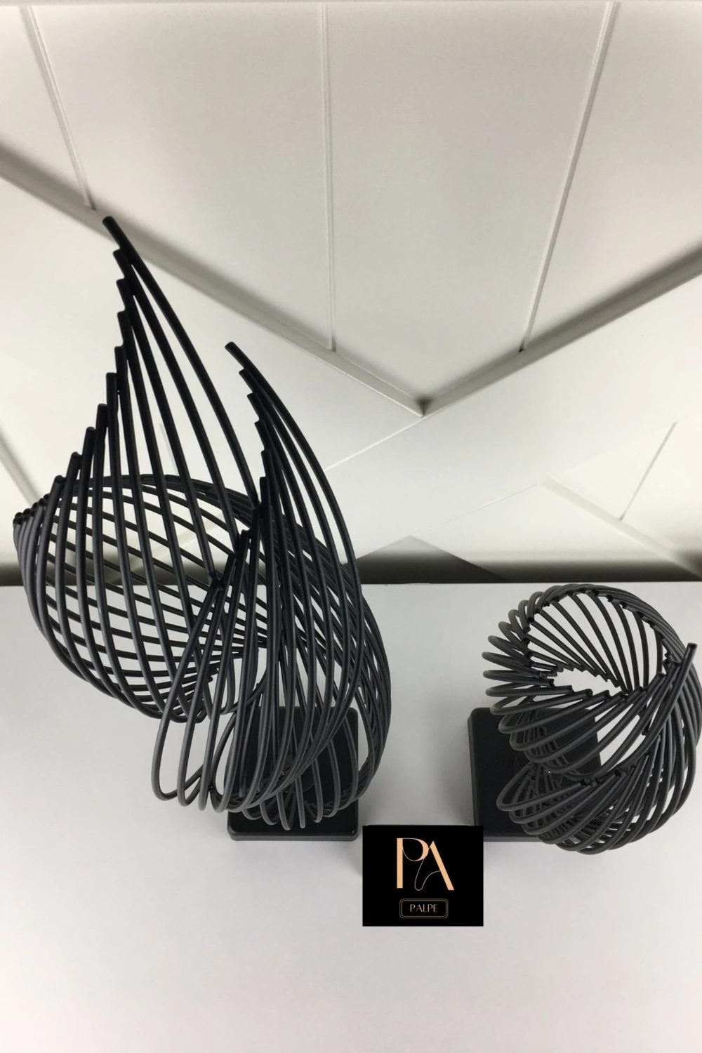 Siyah Helezyon 2'li Takım Metal Biblo Obje Ev Aksesuar Masa Konsol Orta Sehpa Dresuar Salon Ofis Dekor